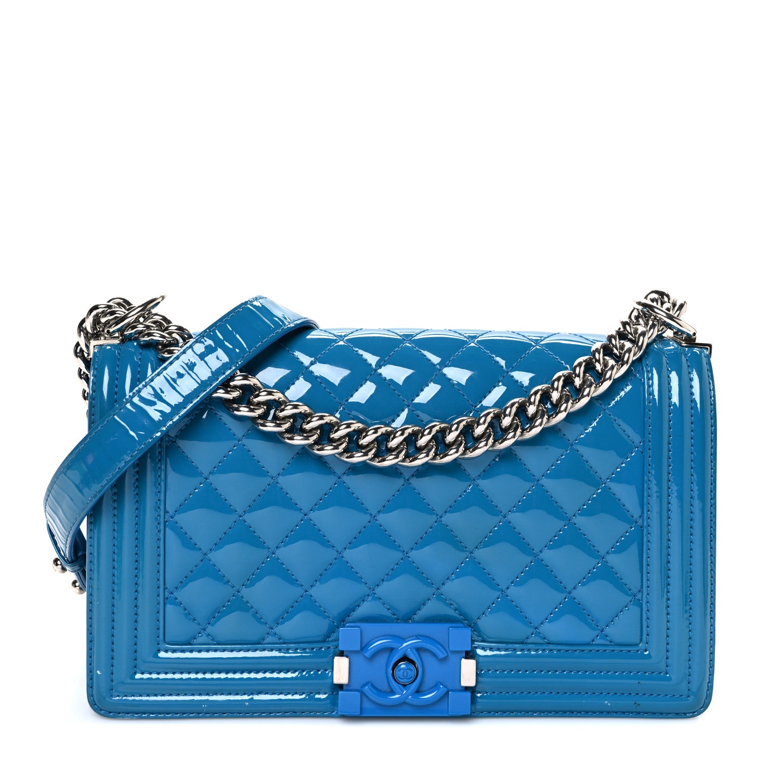 Chanel Patent Calfskin Medium Plexiglass Boy Flap Blue 1772104