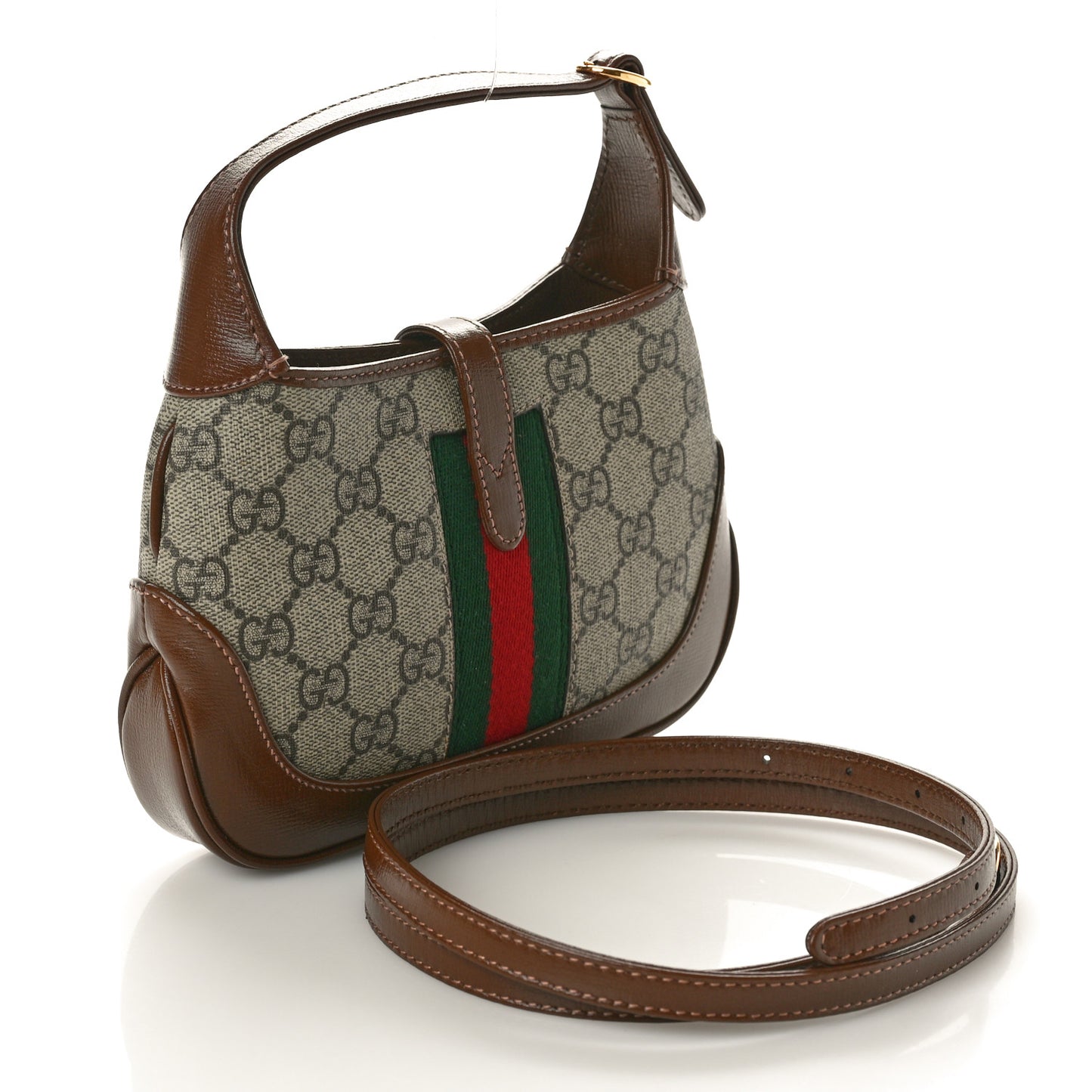 GG Supreme Monogram Azalea Calfskin Web Mini Jackie 1961 Hobo Beige Ebony Brown Sugar
