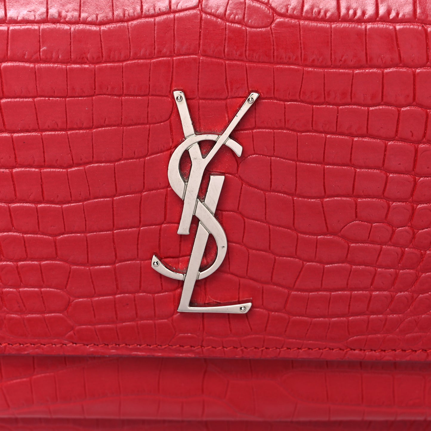 Calfskin Crocodile Embossed Medium Monogram Sunset Rouge Eros