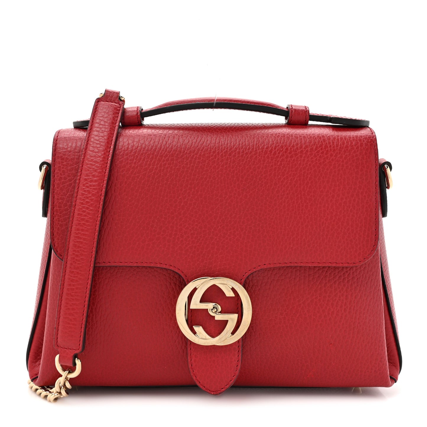 Dollar Calfskin Interlocking G Top Handle Shoulder Bag Red