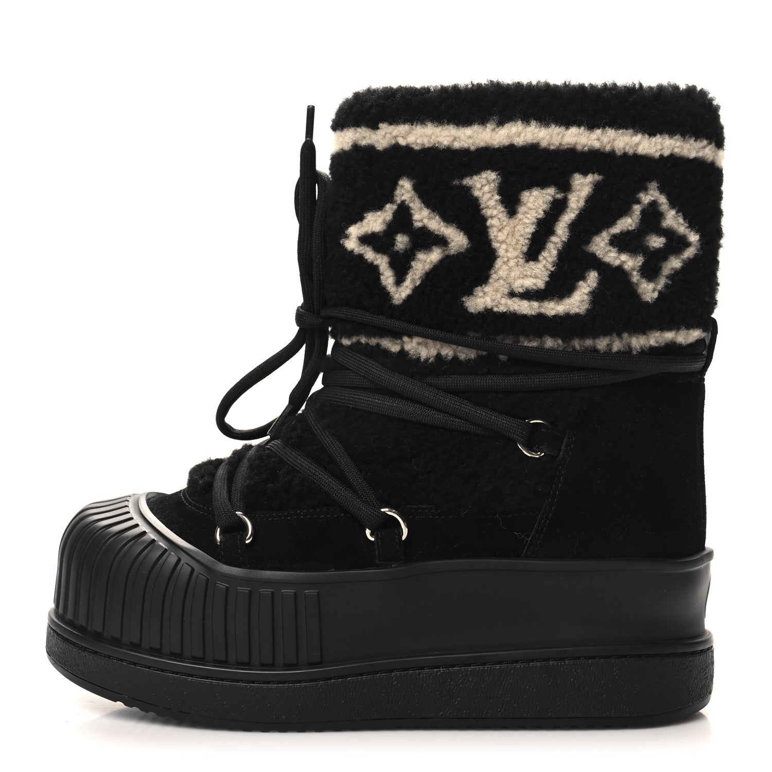 Louis Vuitton Suede Shearling Polar Flat Half Boots 37 Black 1 of 7