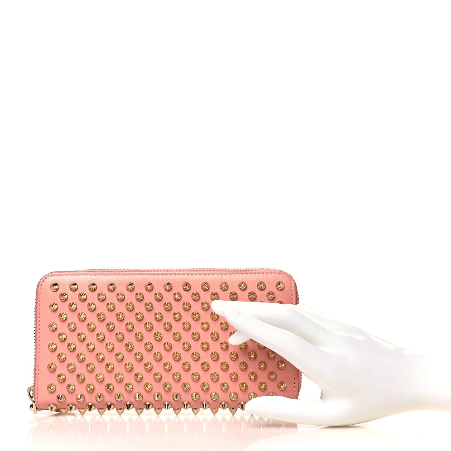 Calfskin Panettone Spiked Zip Around Wallet Pink