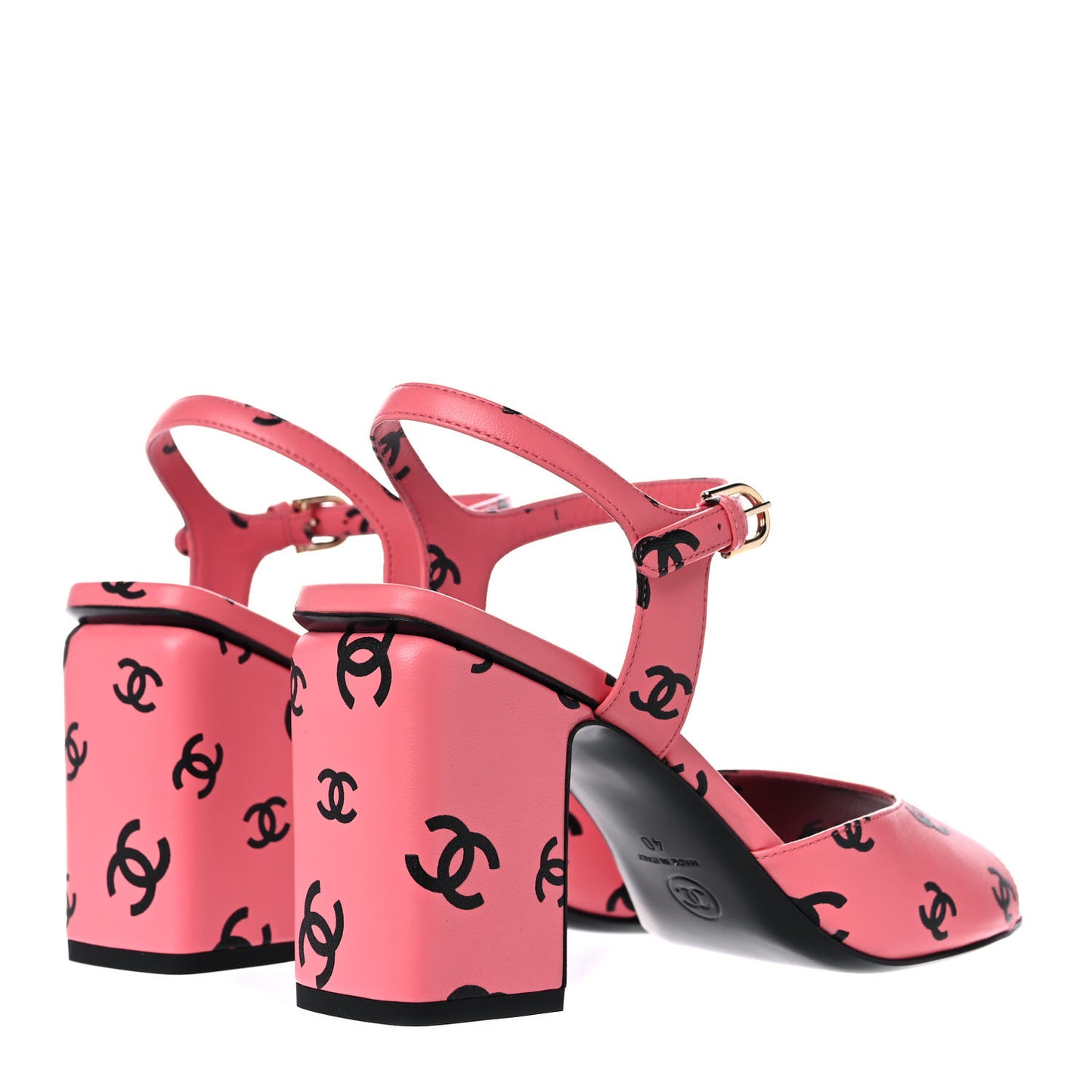 Lambskin Printed CC Sandals 40 Black Pink