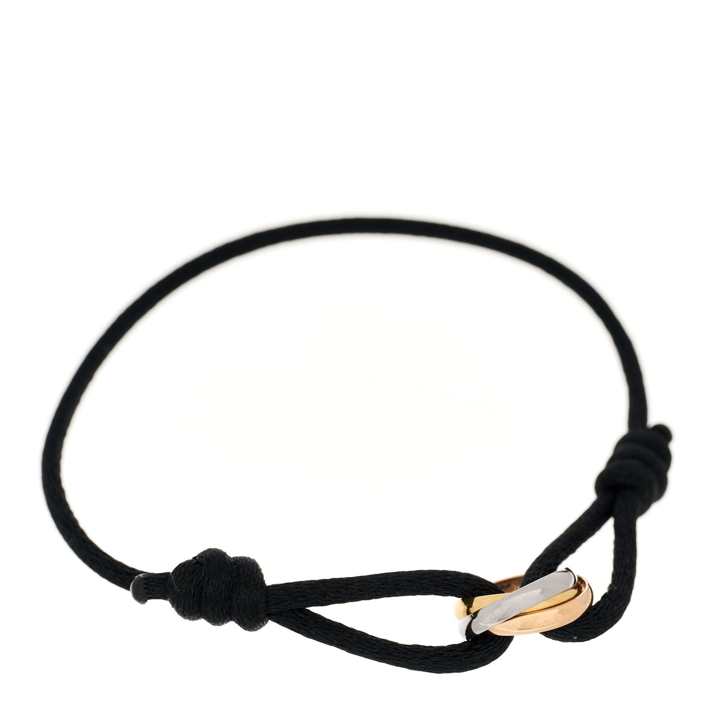 18K Pink Yellow White Gold Trinity Adjustable Cord Bracelet Black