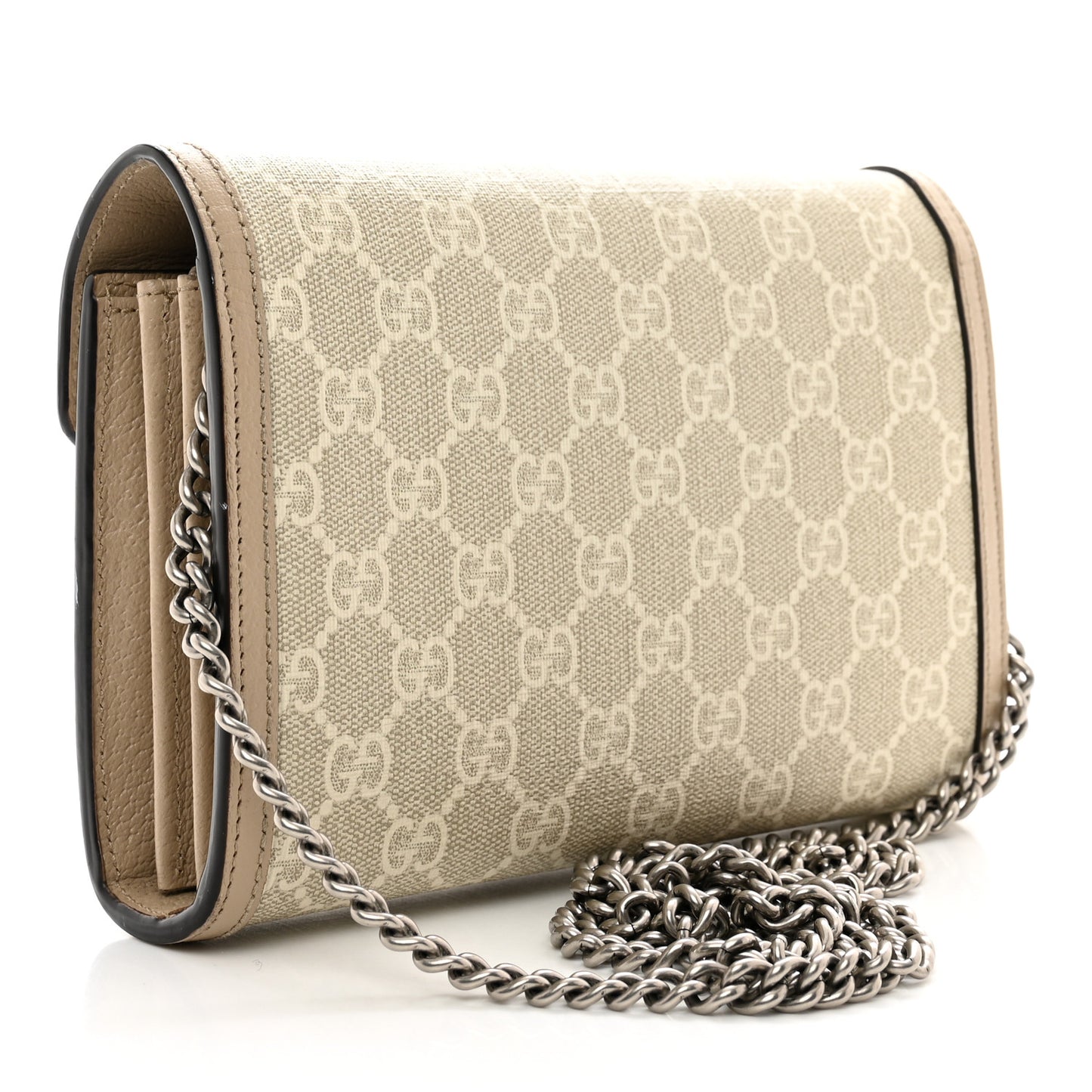 GG Supreme Monogram Textured Dollar Calfskin Mini Dionysus Chain Wallet Beige Mystic White Oatmeal