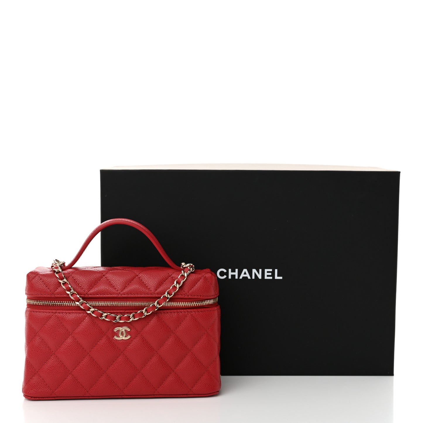 Caviar Quilted Top Handle Slim Vanity With Chain Red