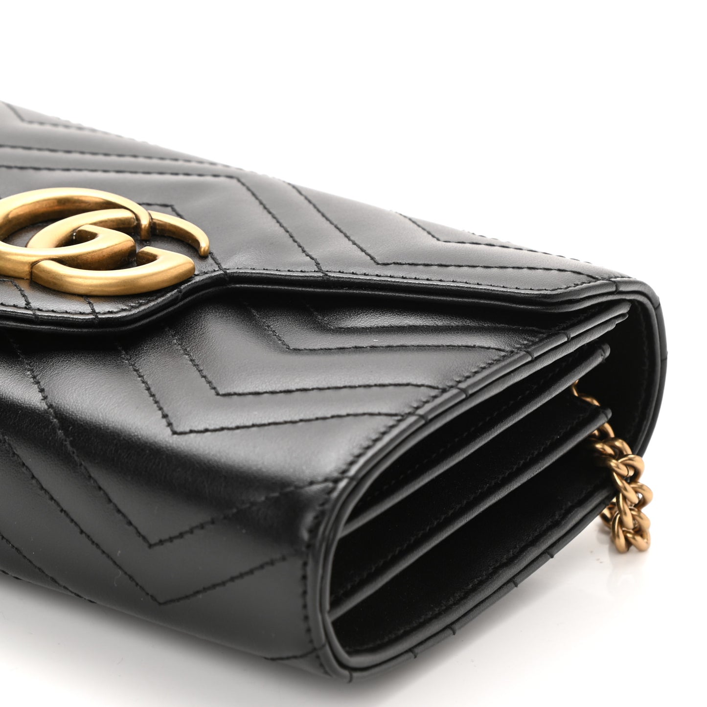 Calfskin Matelasse GG Marmont Chain Wallet Black