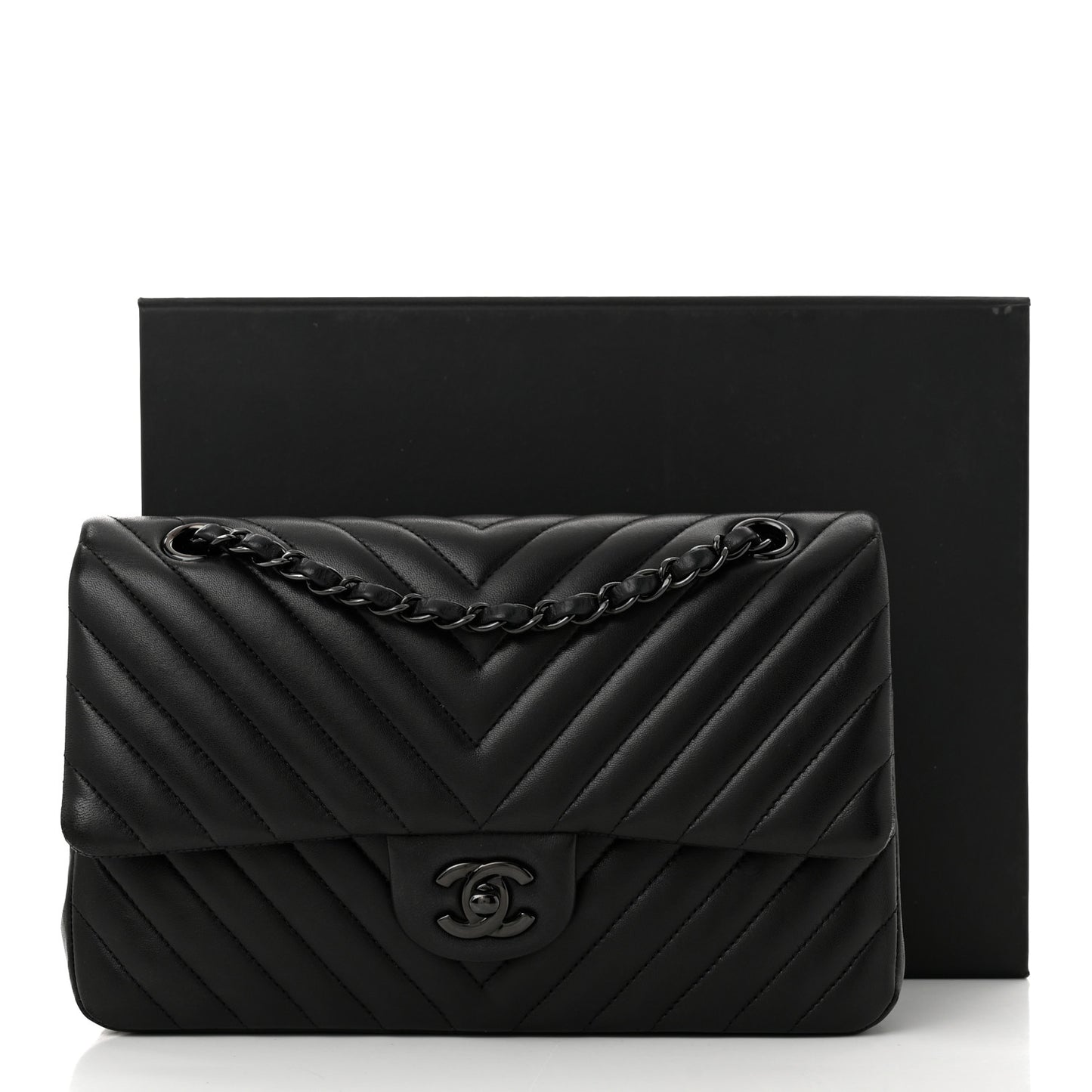 Lambskin Chevron Quilted Medium Double Flap So Black