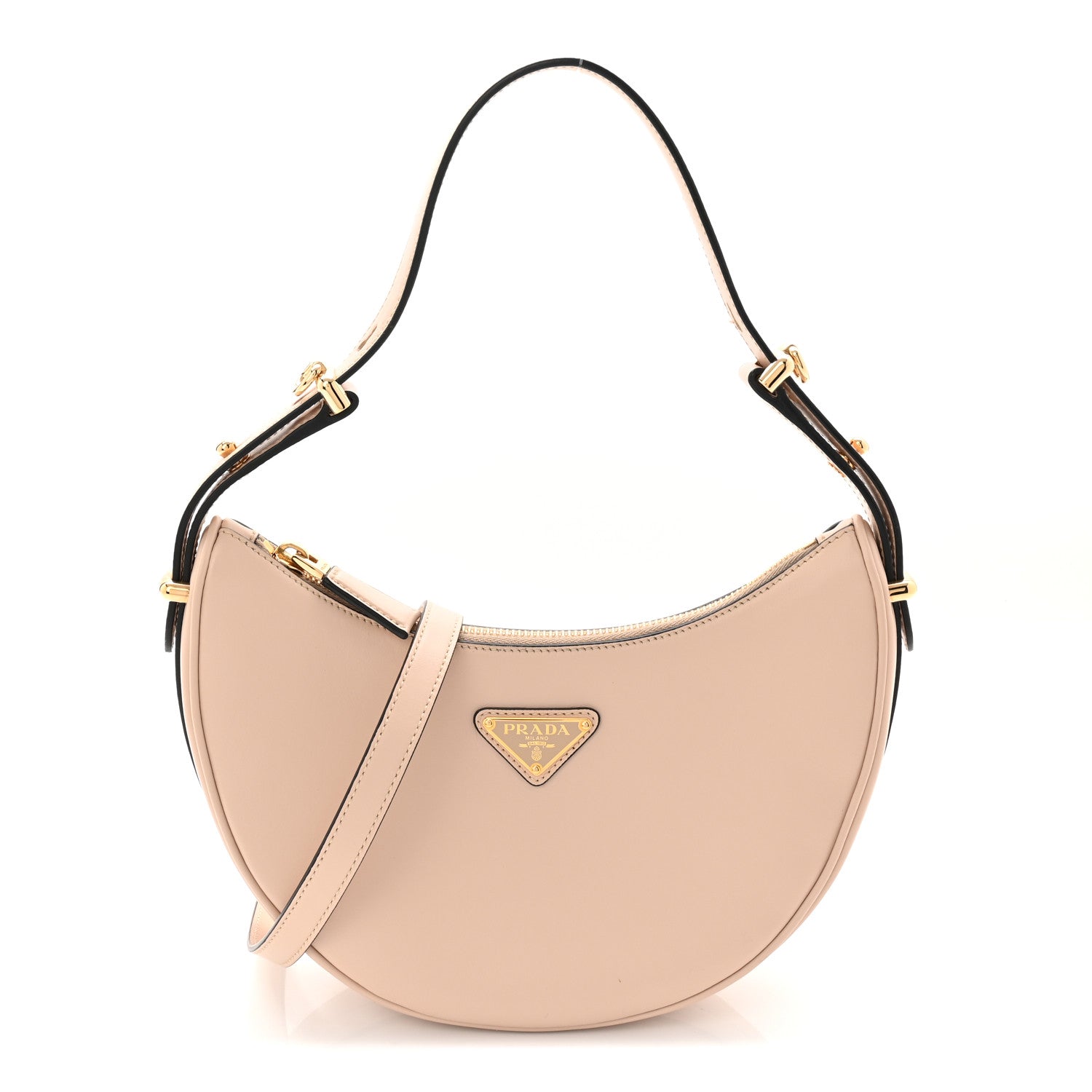 Prada Soft Calfskin Arque Shoulder Bag Travertino 1819211