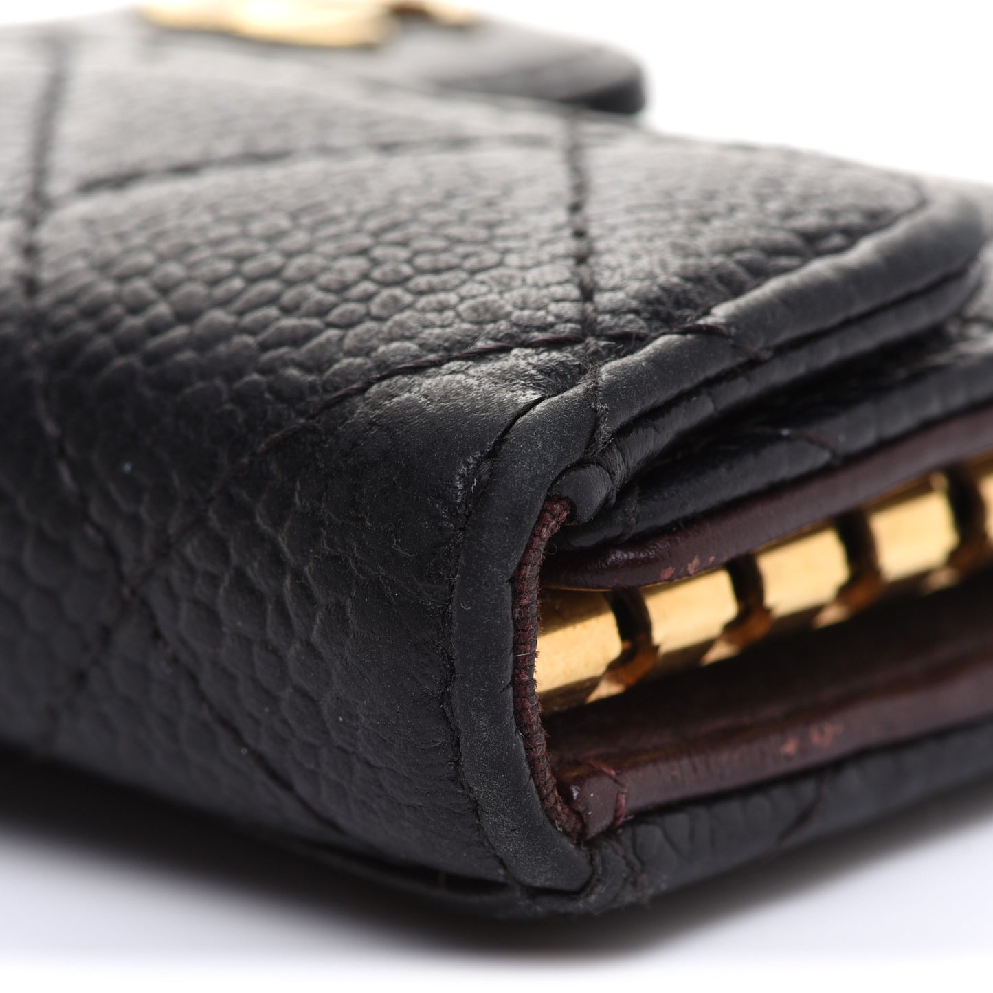 Caviar Quilted 6 Key Holder Black