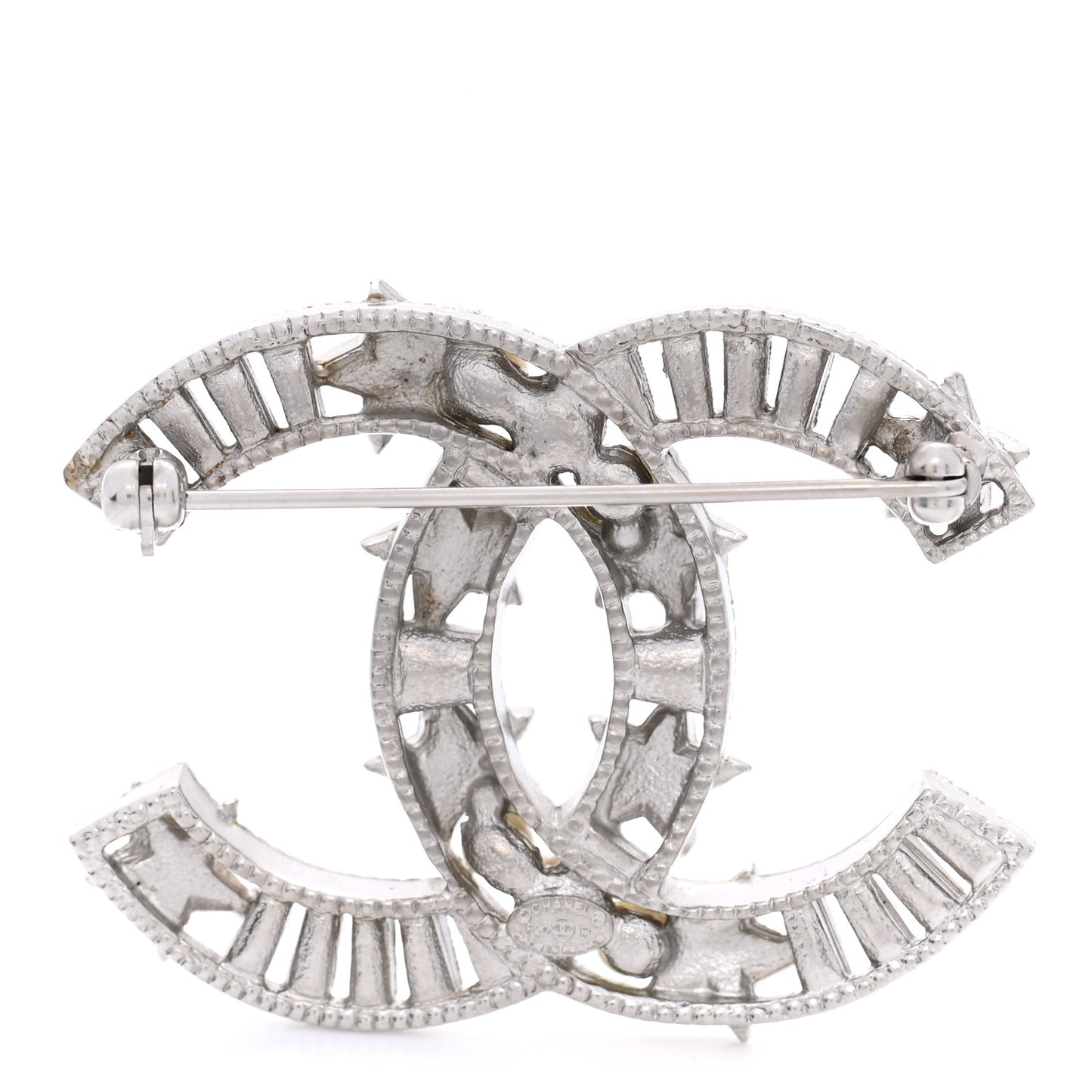 Crystal Pearl CC Star Coco Flapper Brooch Silver