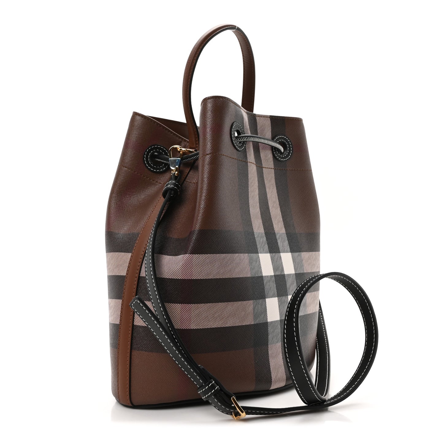 Giant Check Calfskin TB Mini Bucket Bag Dark Birch