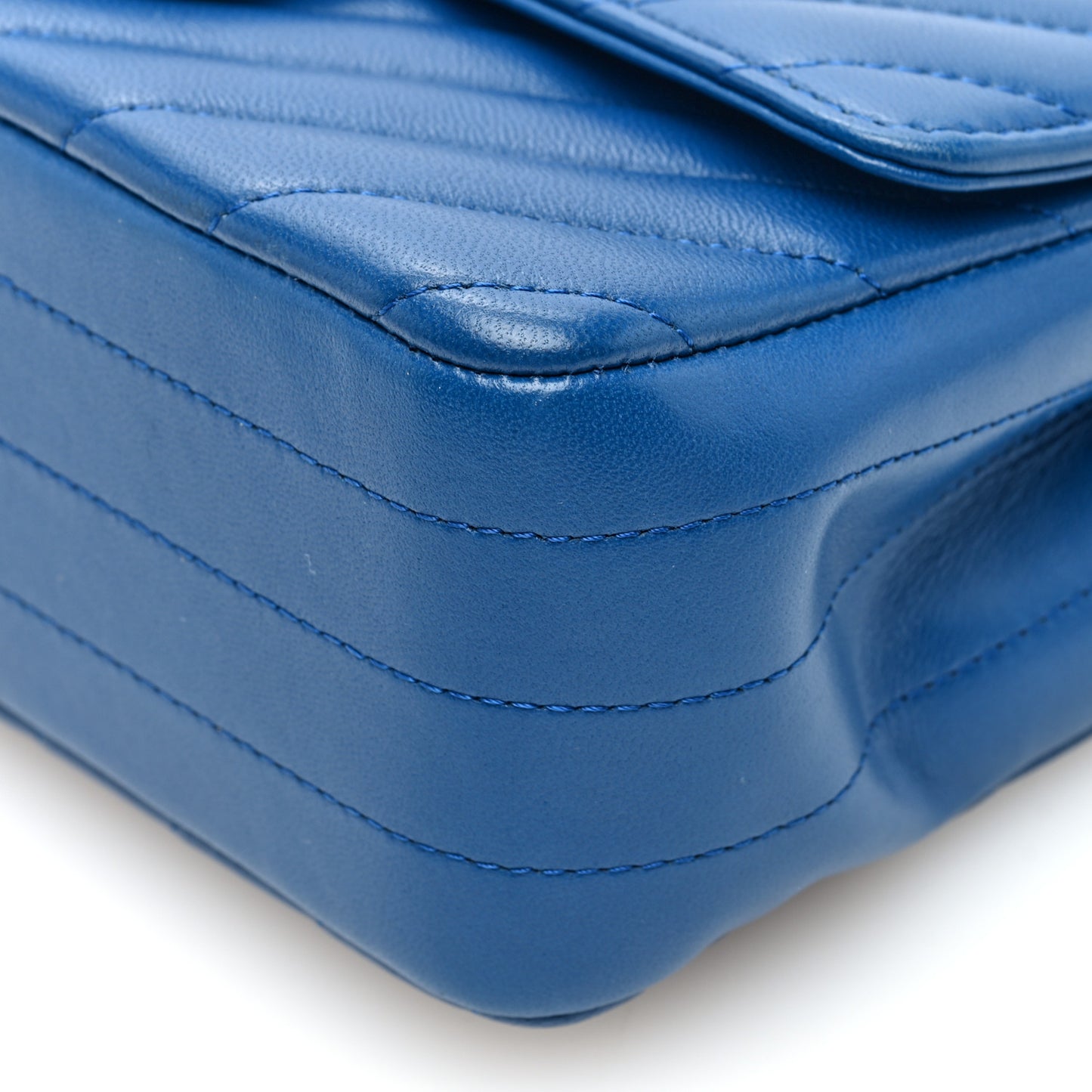 Lambskin Chevron Quilted Mini Rectangular Flap Blue