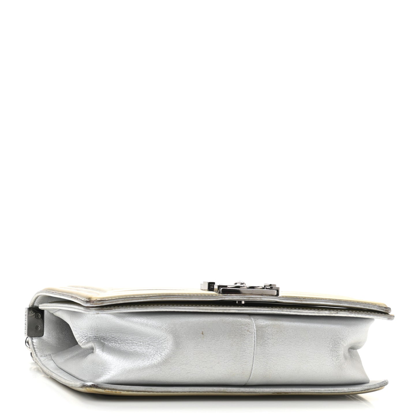Metallic Patent Calfskin Quilted Medium Boy Flap Silver