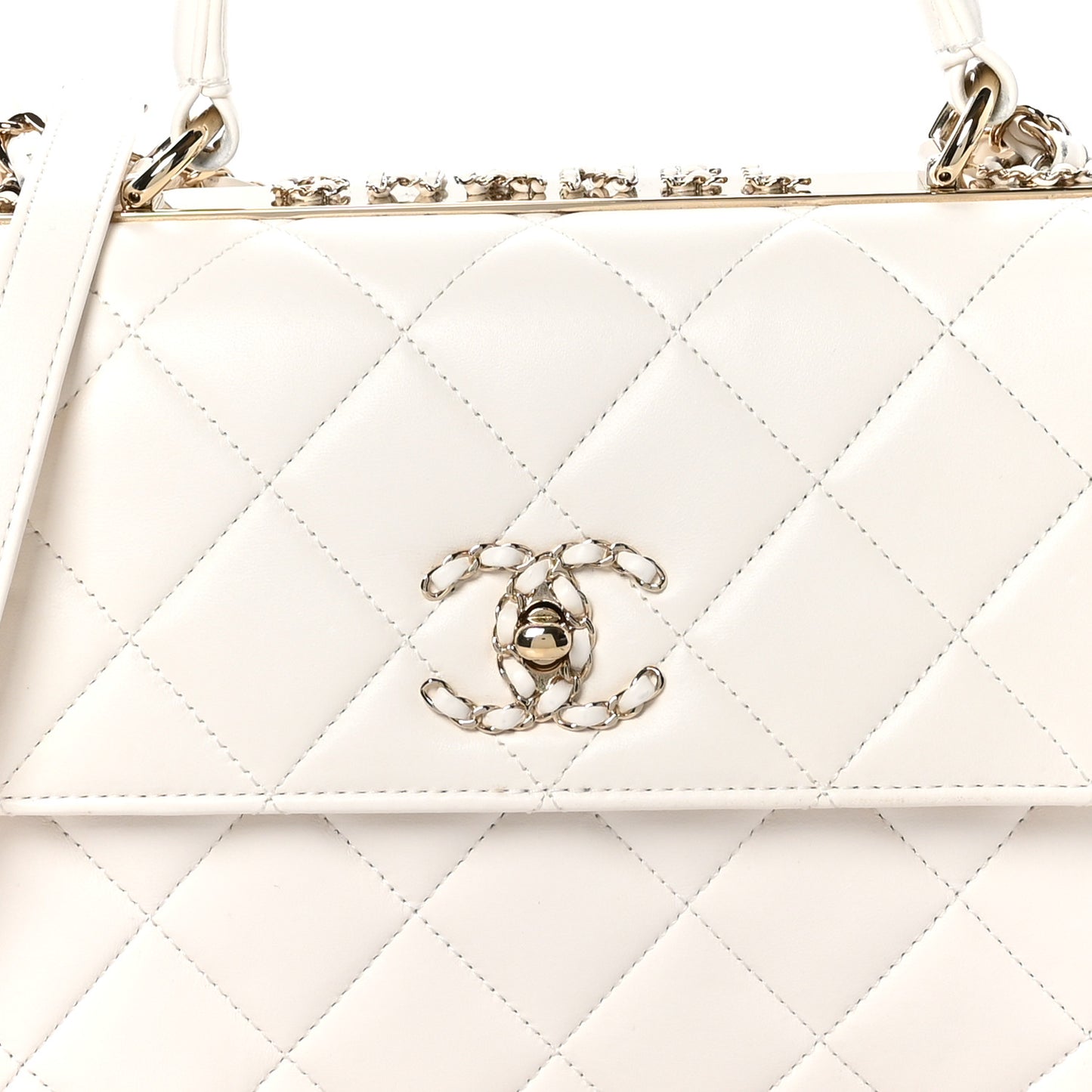 Lambskin Quilted Small Trendy Chain CC Flap Dual Handle Bag White