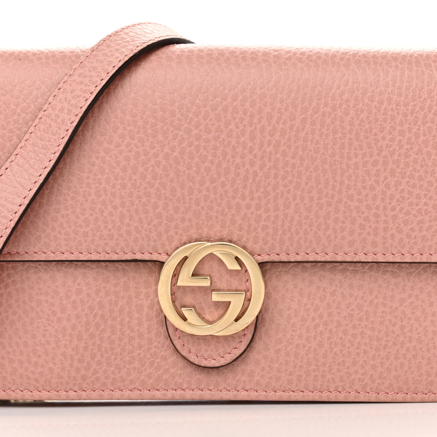 Dollar Calfskin Interlocking G Chain Wallet Soft Pink