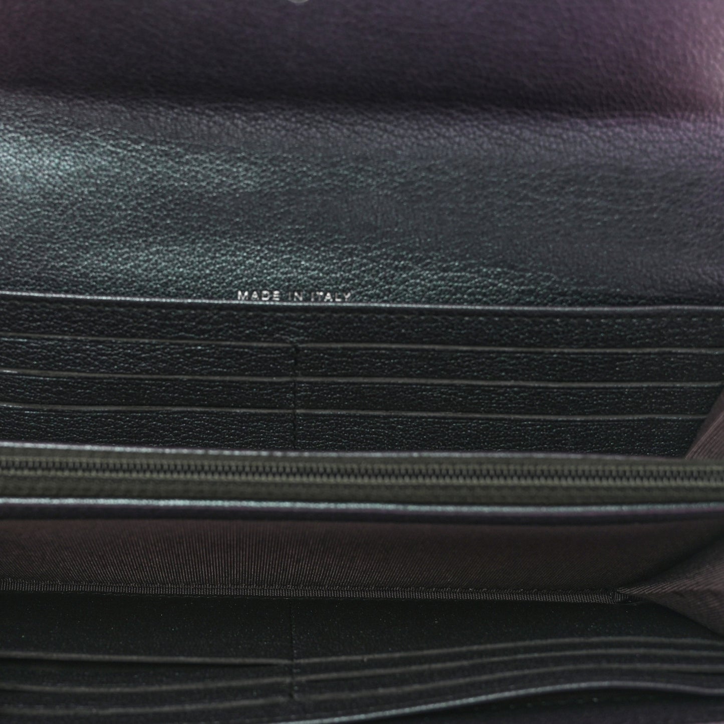 Iridescent Goatskin Quilted Large Flap Wallet Purple