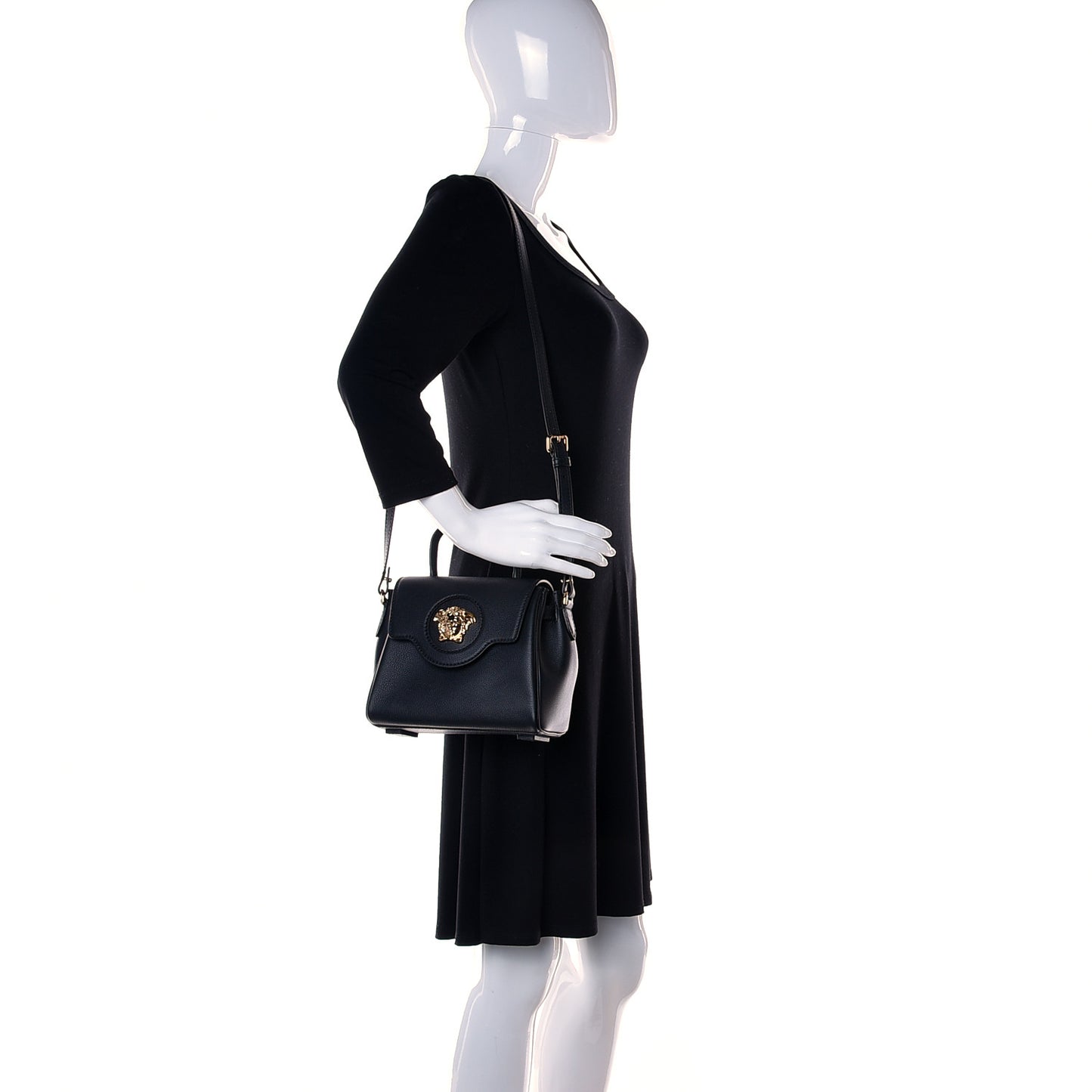 Grained Calfskin Small La Medusa Top Handle Bag Black