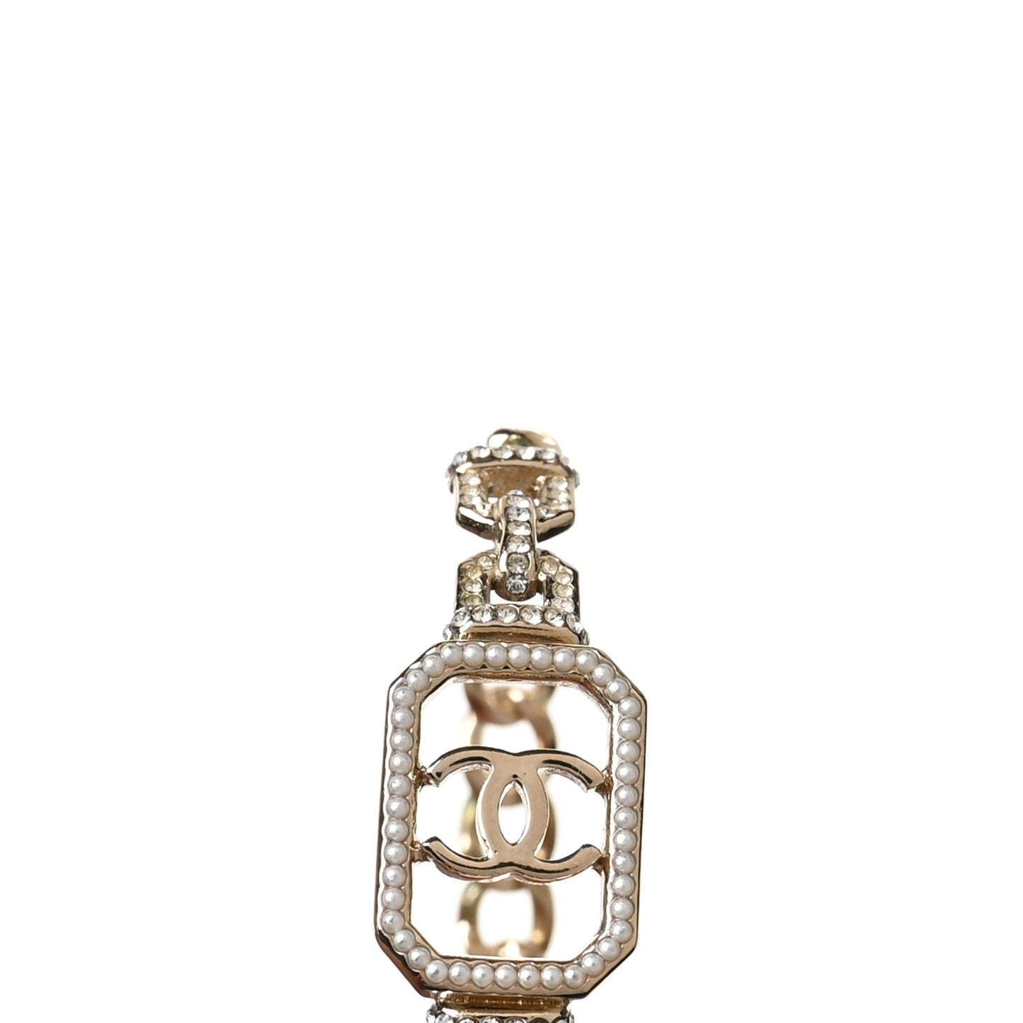 Metal Crystal CC Vendome Chain Hoop Earrings Gold