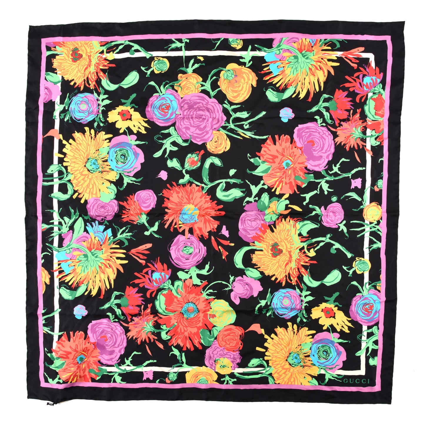 X KEN SCOTT Silk Twill Jenni Square Scarf Black Pink