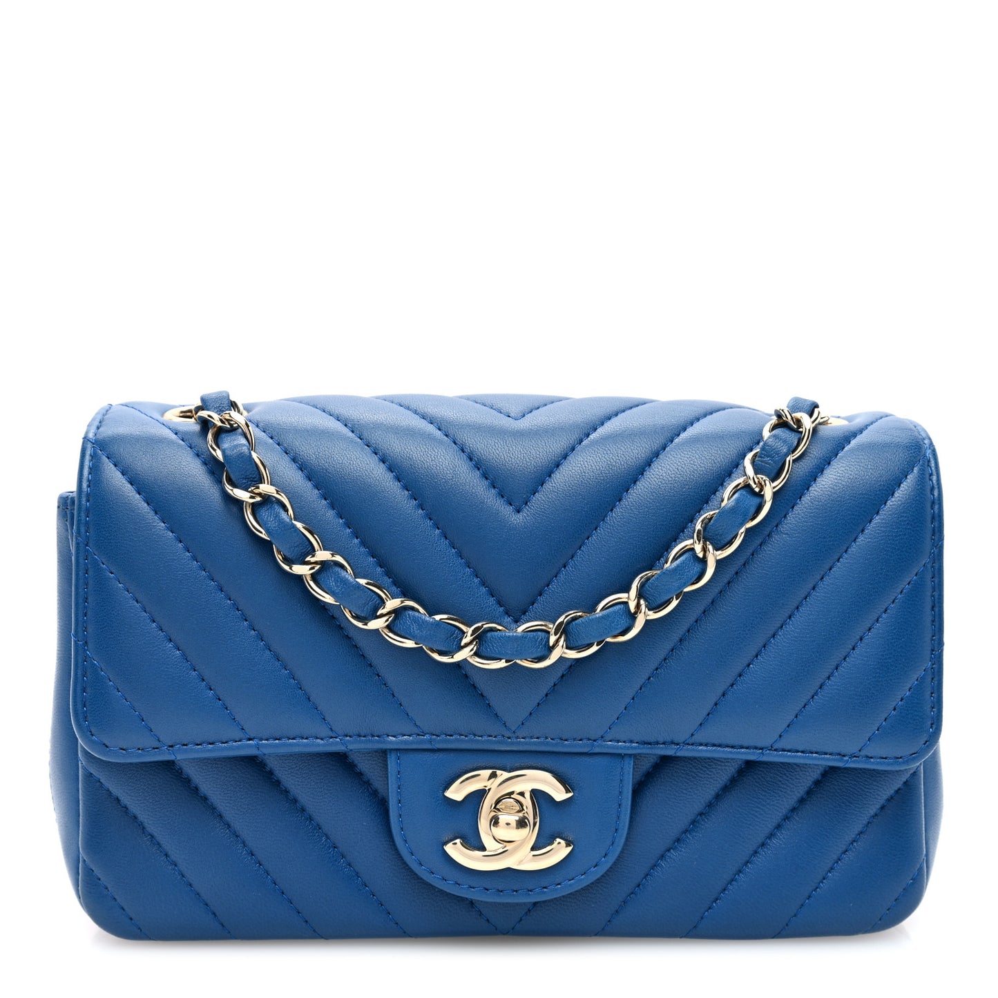 Lambskin Chevron Quilted Mini Rectangular Flap Blue