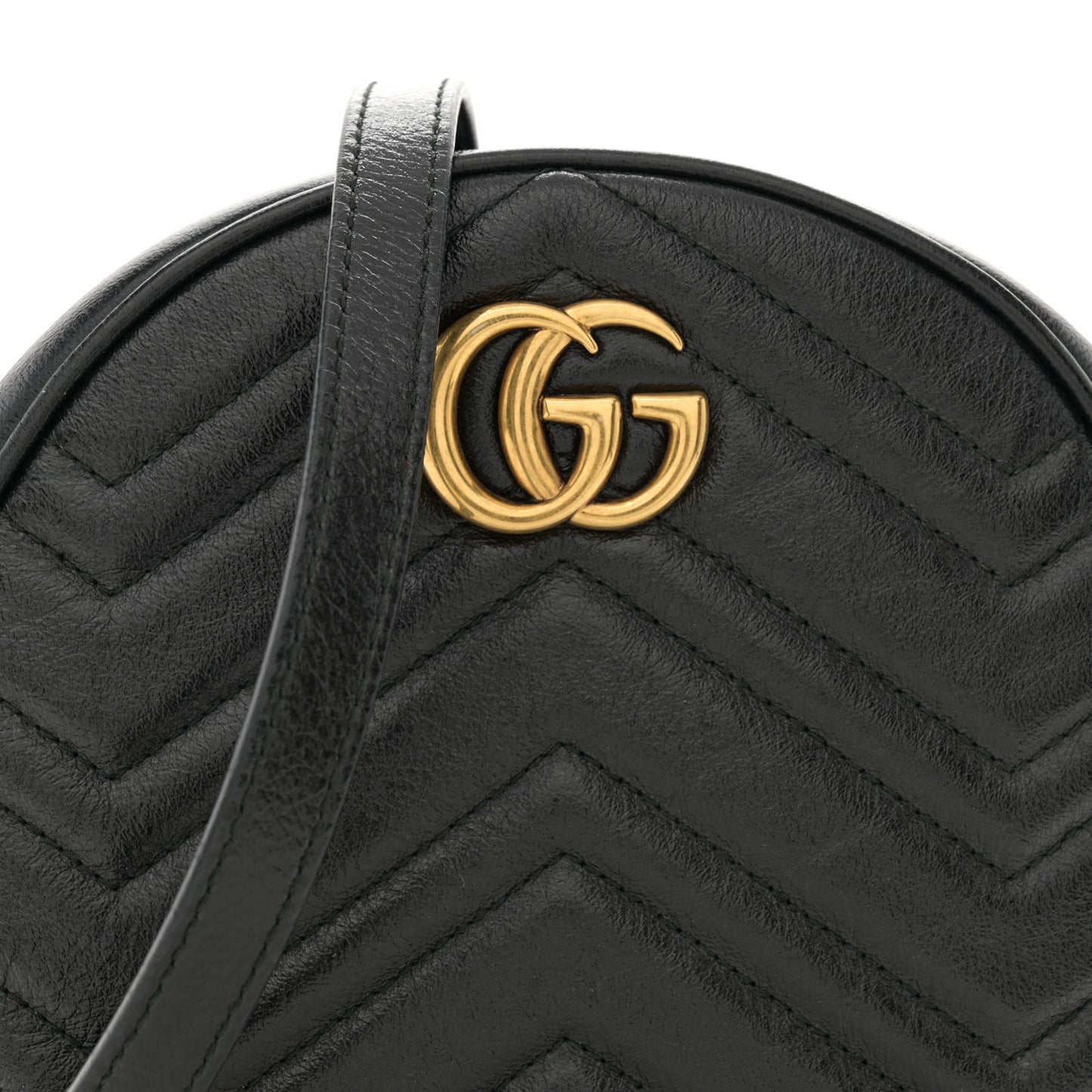 Azalea Calfskin Matelasse Heart Mini GG Marmont Round Shoulder Bag Black