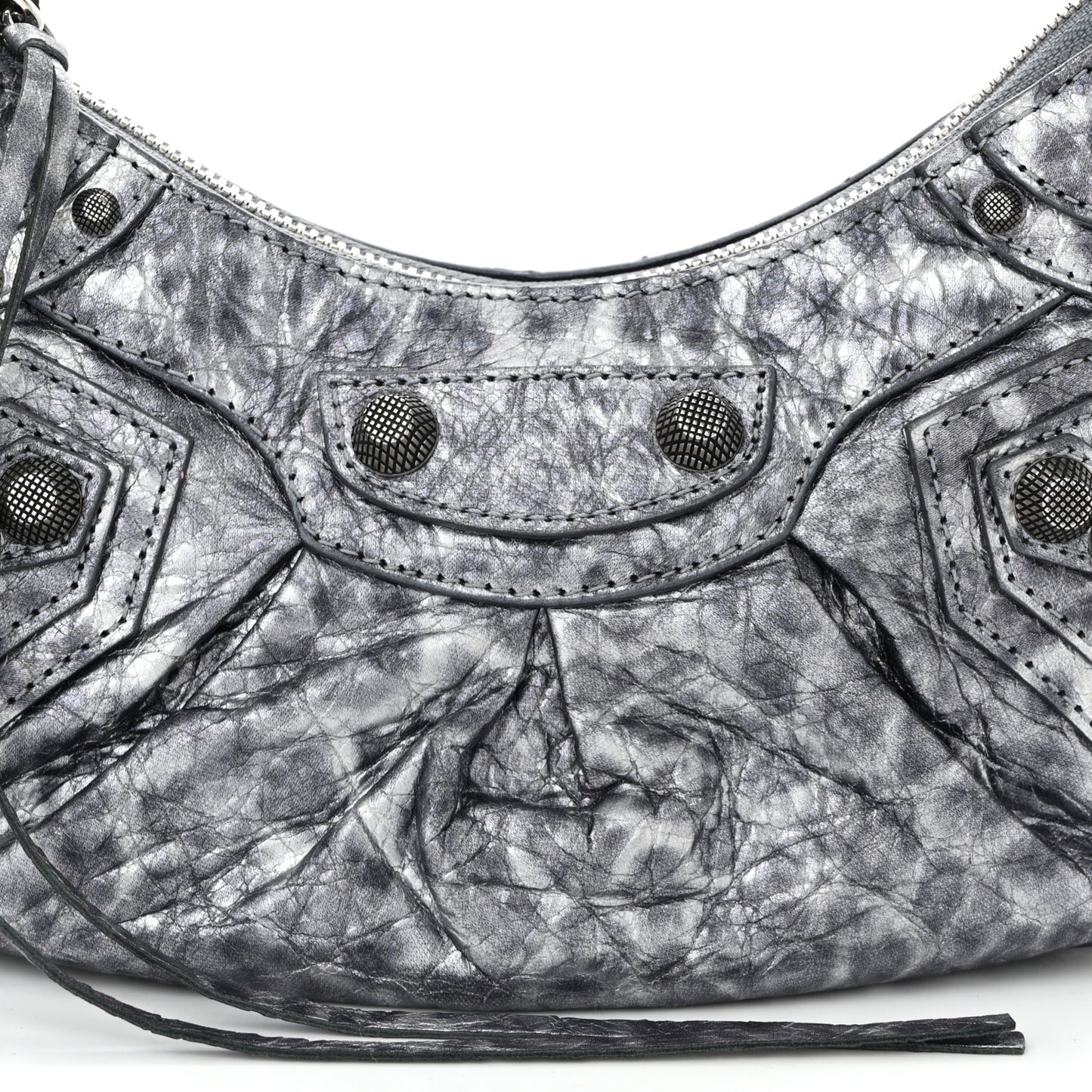 Metallic Agneau Arena Leopard Le Cagole Shoulder Bag XS Dark Grey