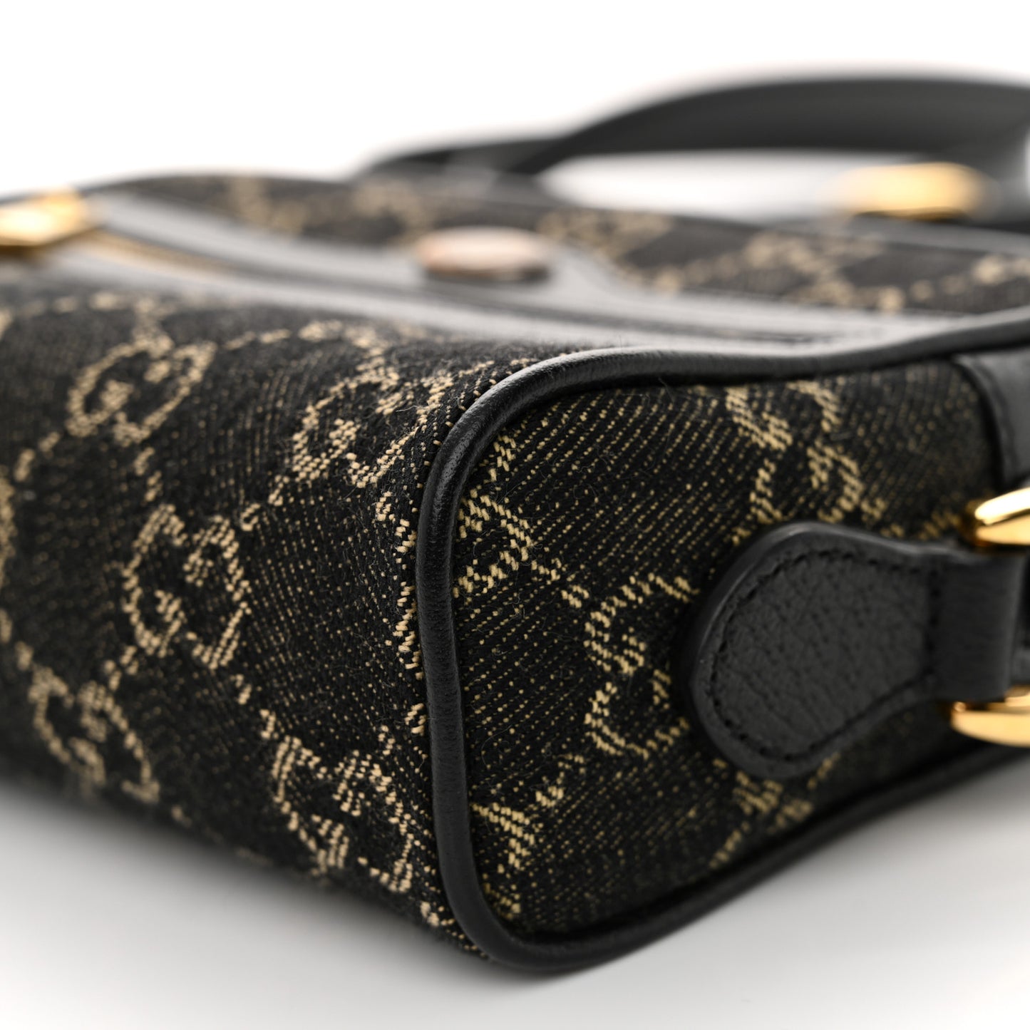 Jacquard Black Denim GG Monogram Textured Dollar Calfskin Mini Ophidia Shoulder Bag Black Ivory