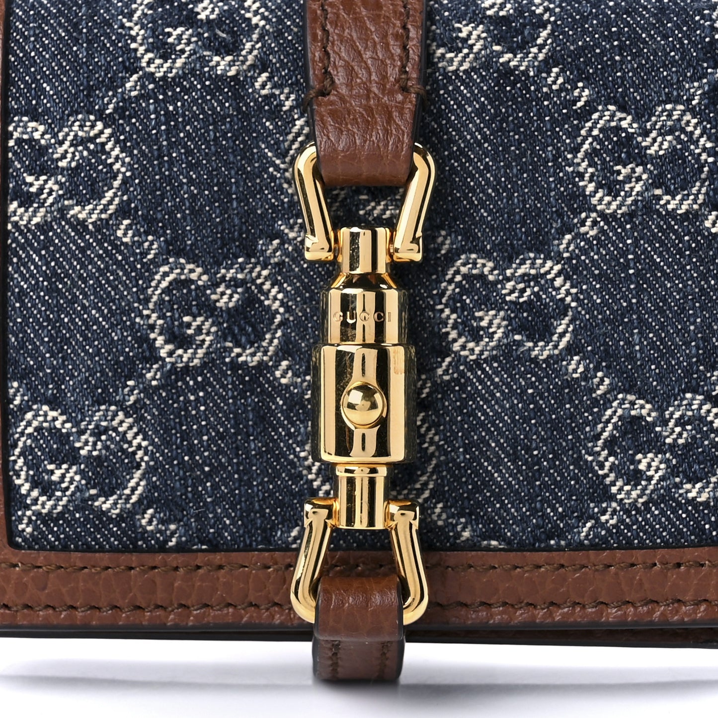 New Denim GG Monogram Jackie 1961 Card Case Blue Tea Cuir