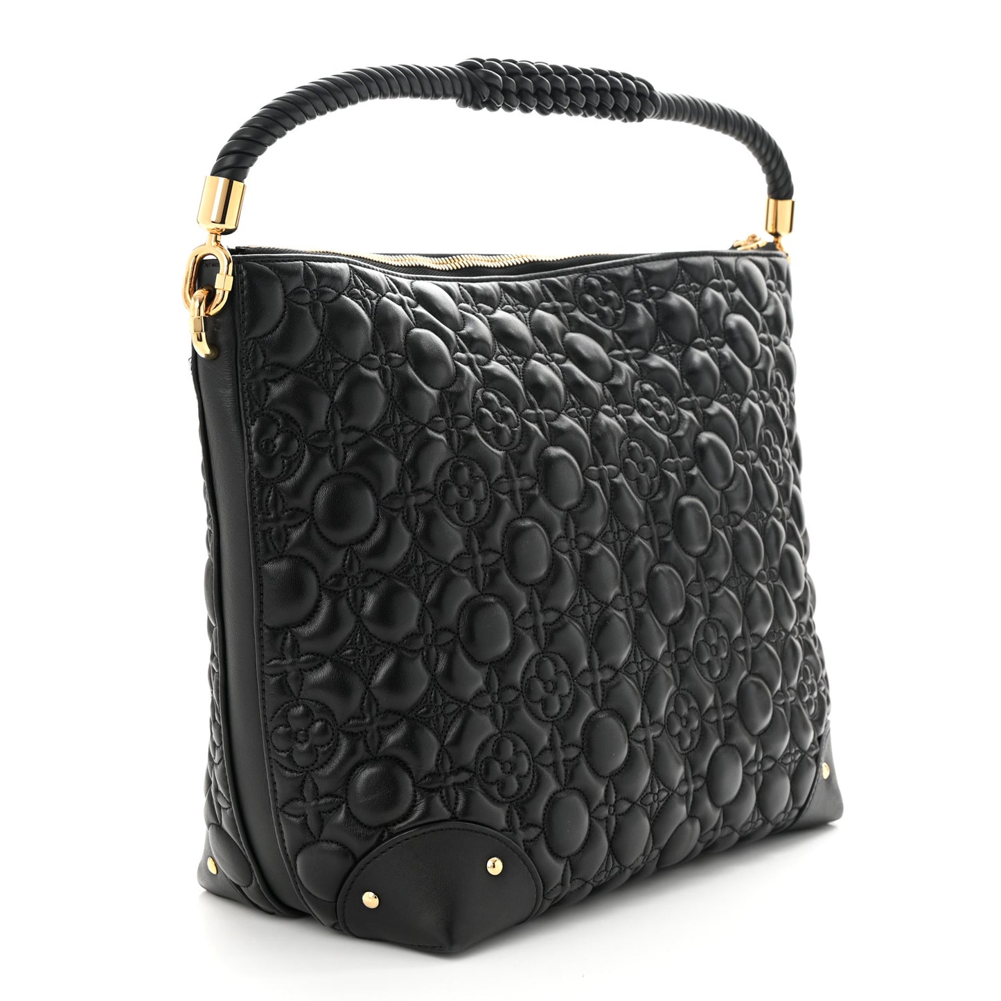 Lambskin Quilted Flowers Triangle Softy Black