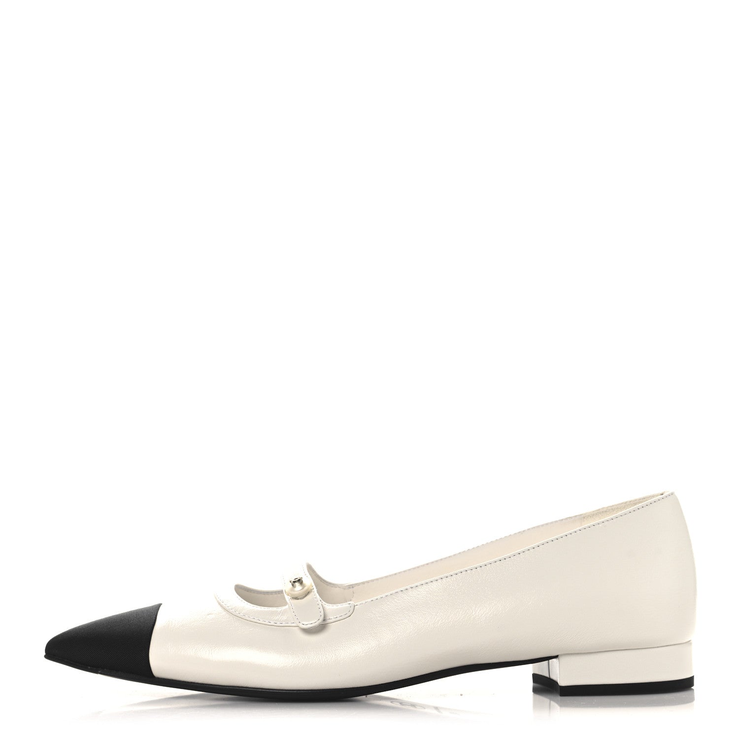 Chanel Shiny Lambskin Grosgrain Pearl Mary Janes Flats 40 White