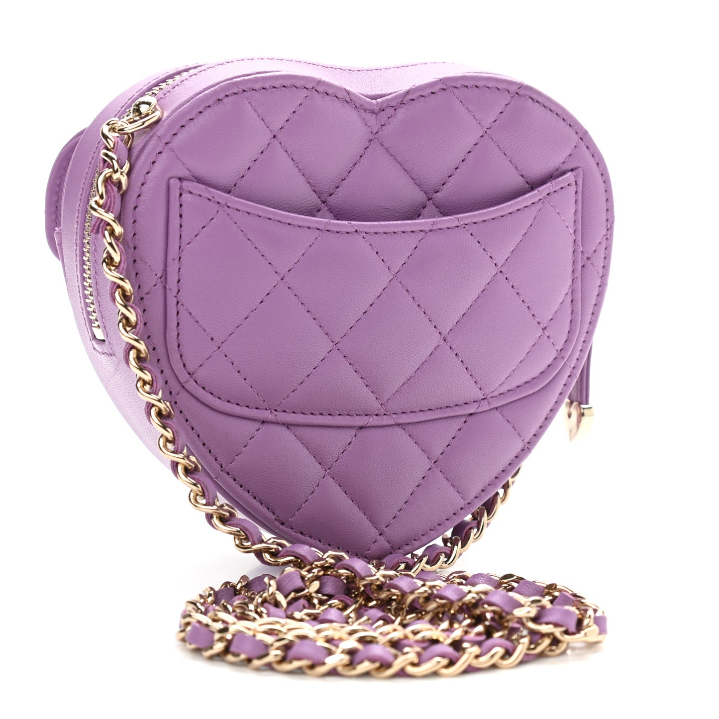 Lambskin Quilted CC In Love Heart Clutch With Chain Purple
