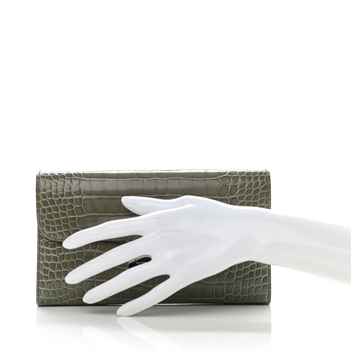 Shiny Alligator Constance Long Wallet Gris Tourterelle