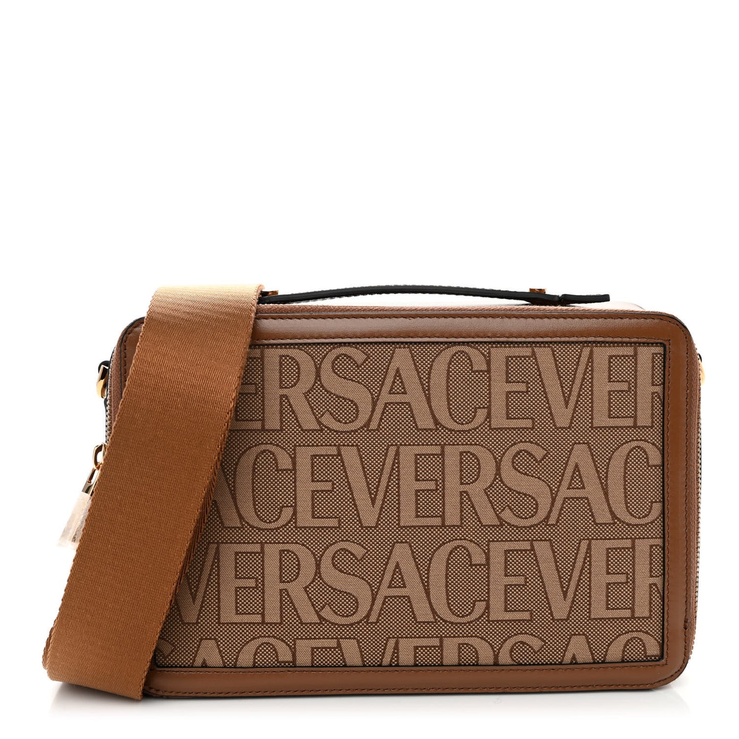 Canvas Calfskin Allover Messenger Bag Beige Brown