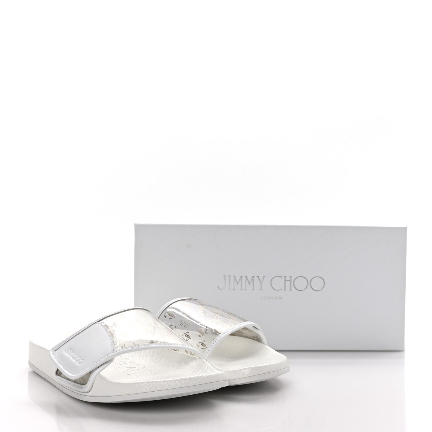 Plexi Lambskin Logo Print Fitz Slide Sandals 40 White
