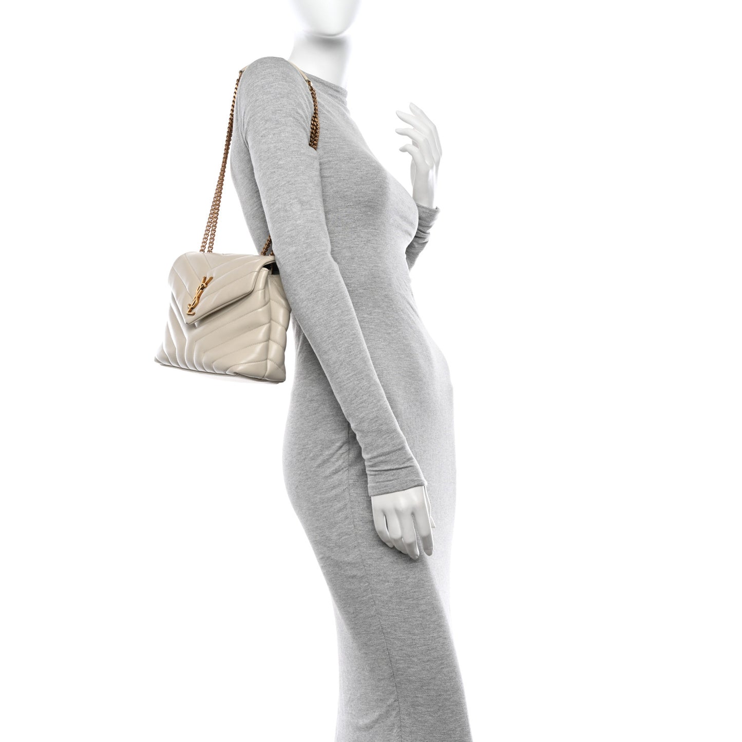 Calfskin Y Quilted Monogram Small Loulou Chain Satchel Blanc Vintage