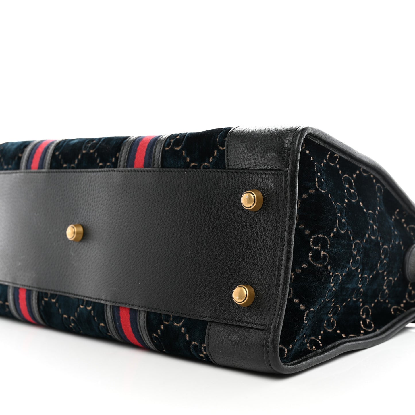 Velvet GG Monogram Textured Calfskin Web Medium Duffle Bag Blue Beige Black
