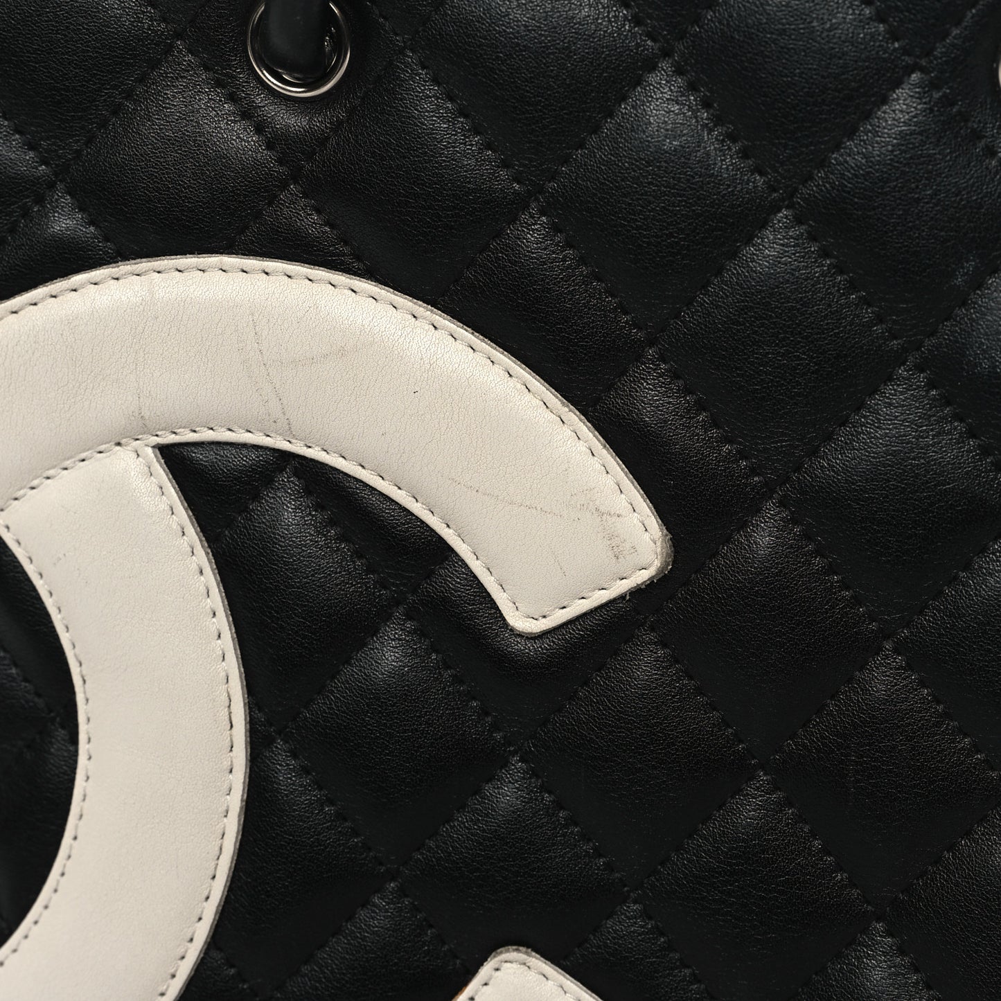 Calfskin Quilted Medium Cambon Tote Black White