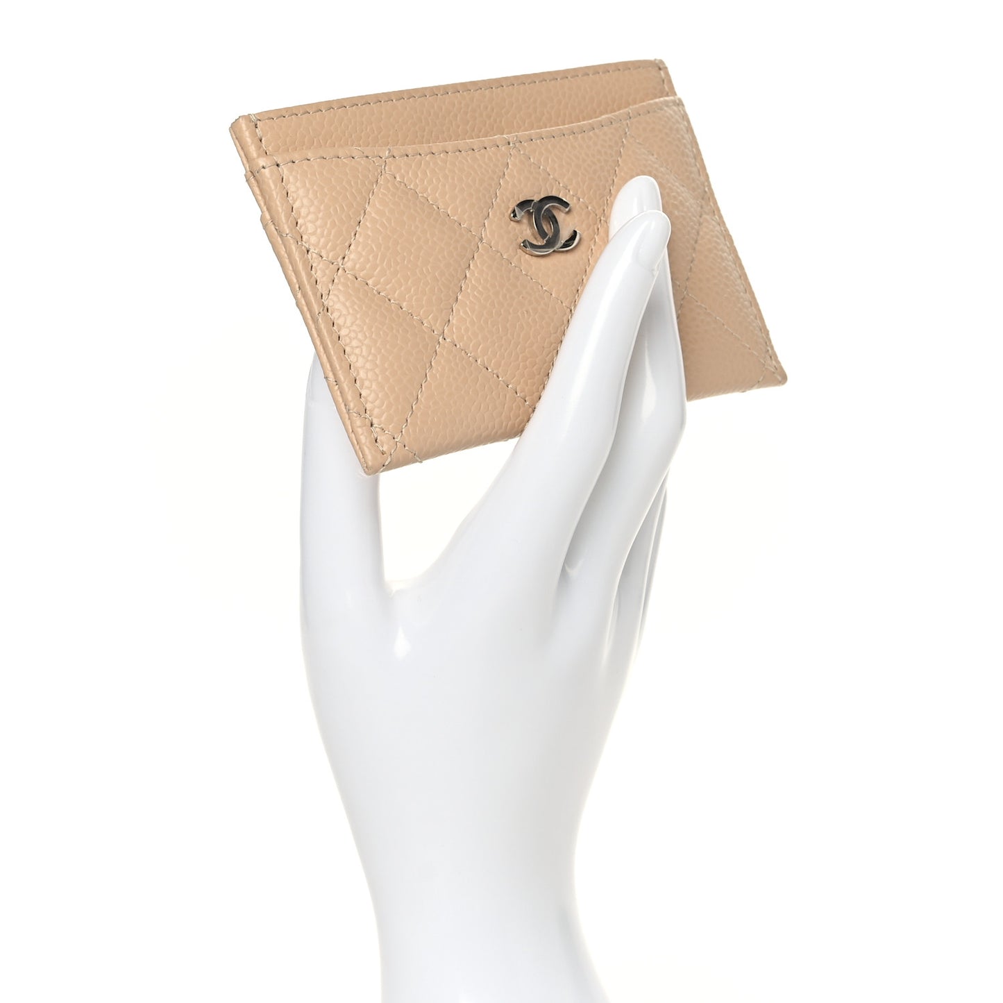 Caviar Quilted Card Holder Beige