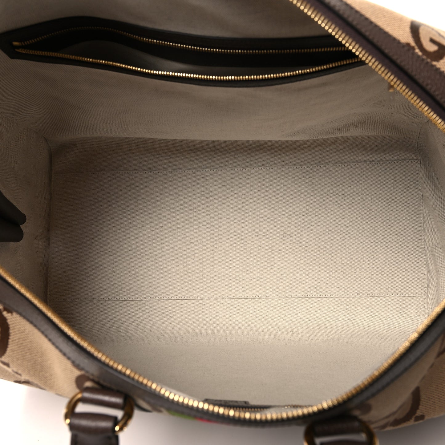 Monogram Jumbo GG Textured Dollar Calfskin Web Large Duffle Bag Camel Ebony