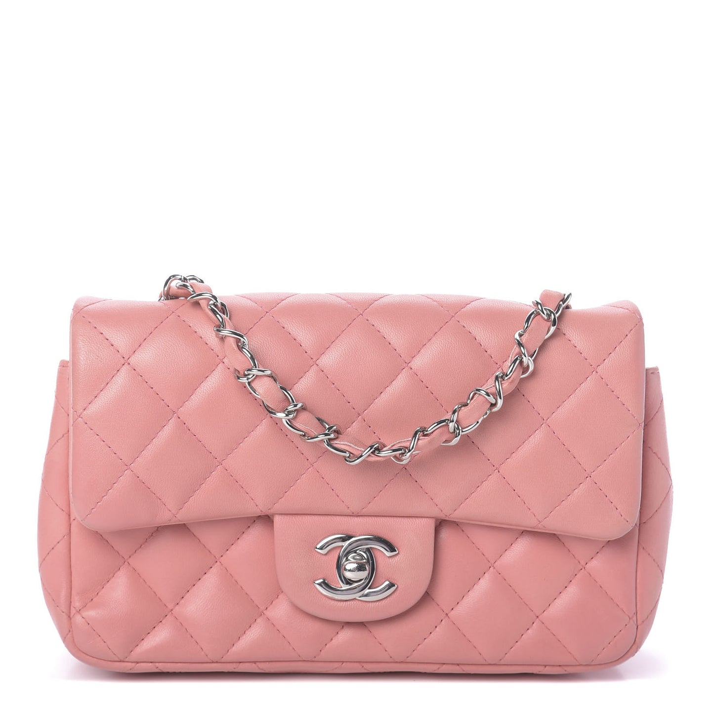 Lambskin Quilted Mini Rectangular Flap Pink