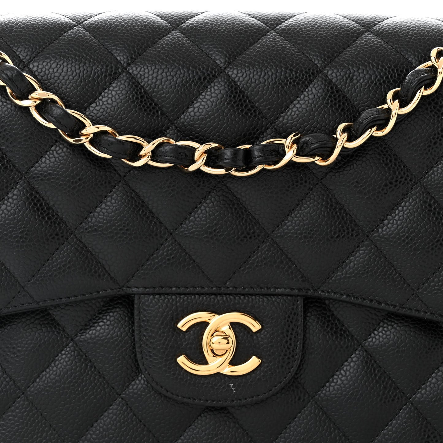 Caviar Quilted Jumbo Double Flap Black