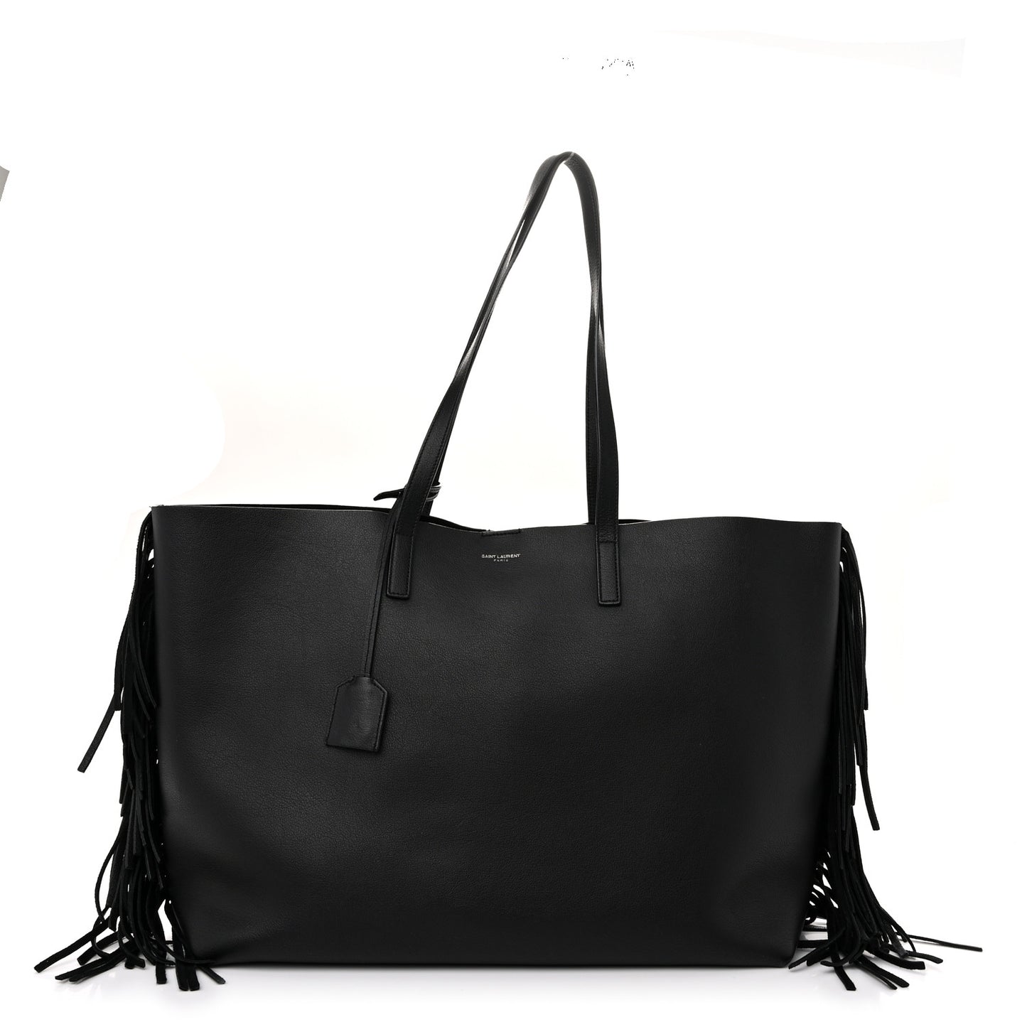 Calfskin Large Fringe Shopping Tote Black