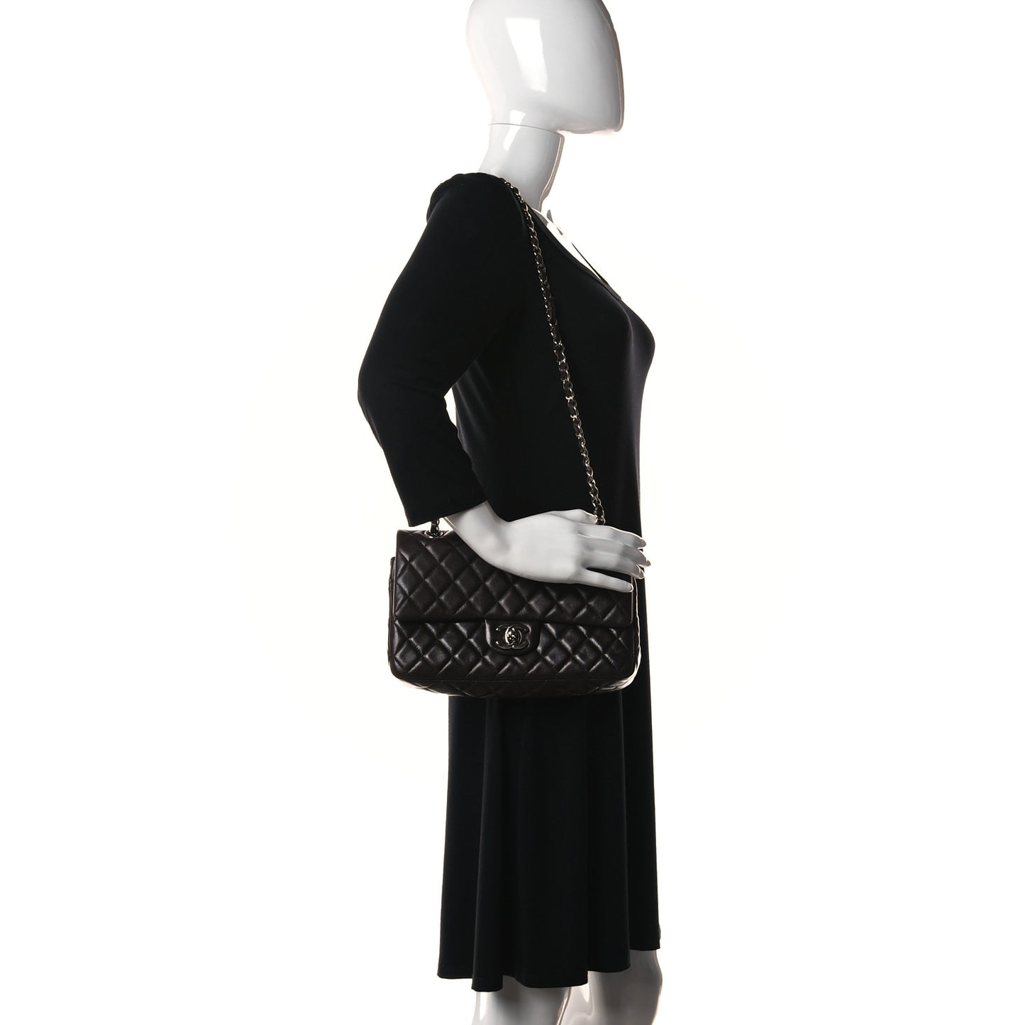 Lambskin Quilted Medium Double Flap Dark Brown