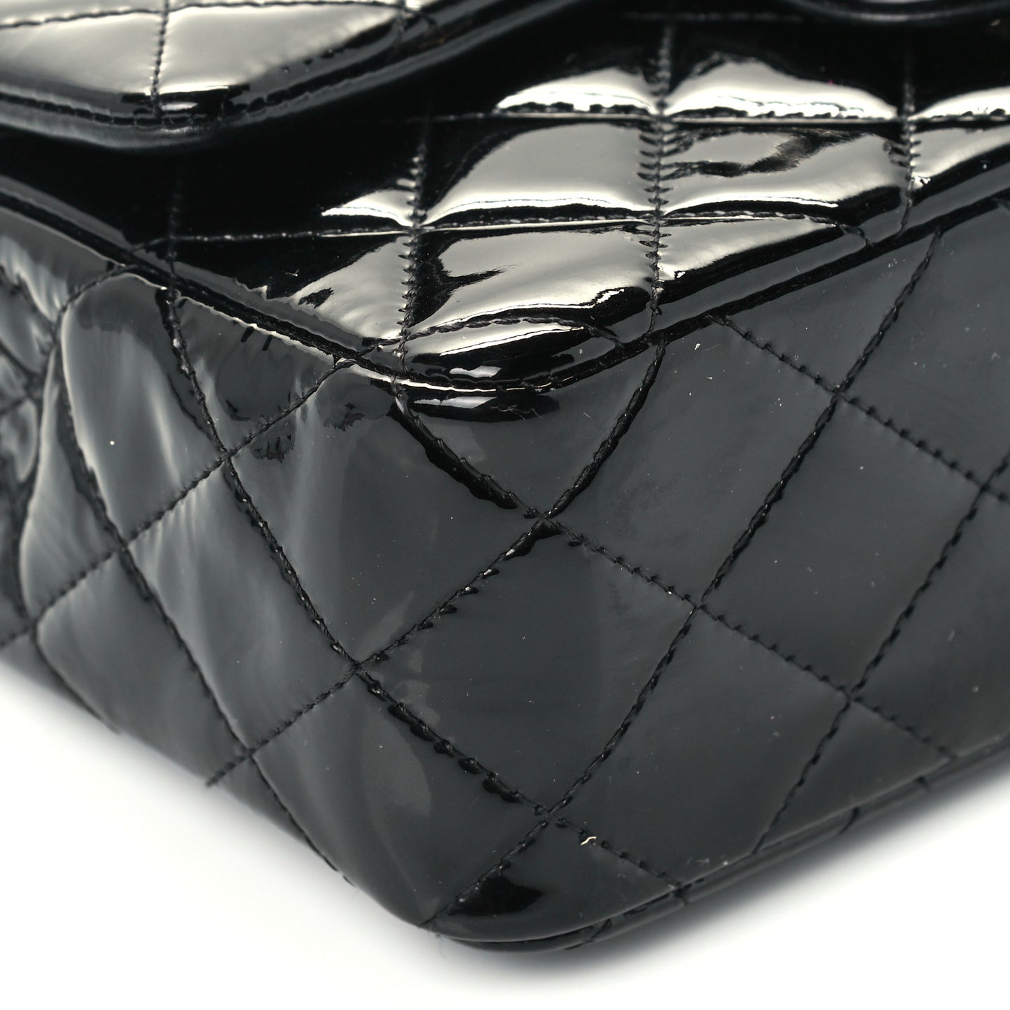 Patent Calfskin Quilted Mini Rectangular Flap Black