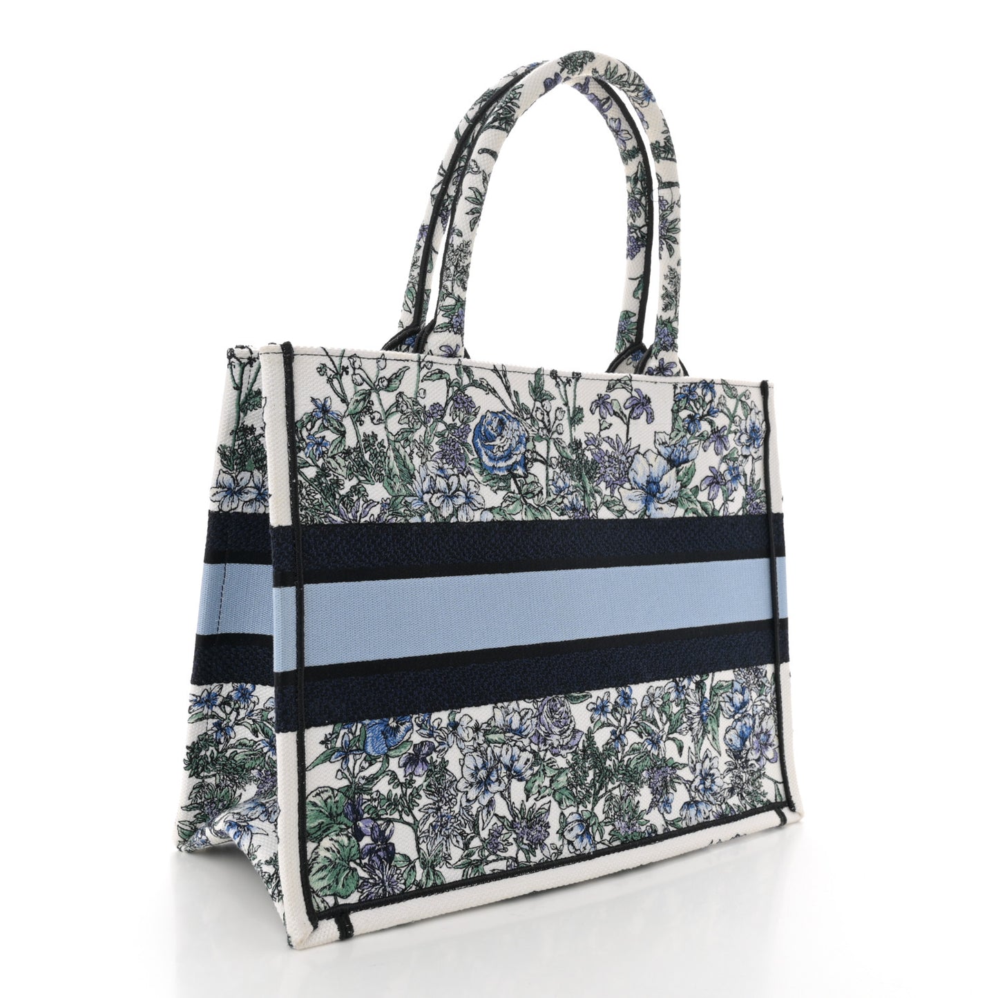 Canvas Embroidered Medium Flowers Book Tote Blue