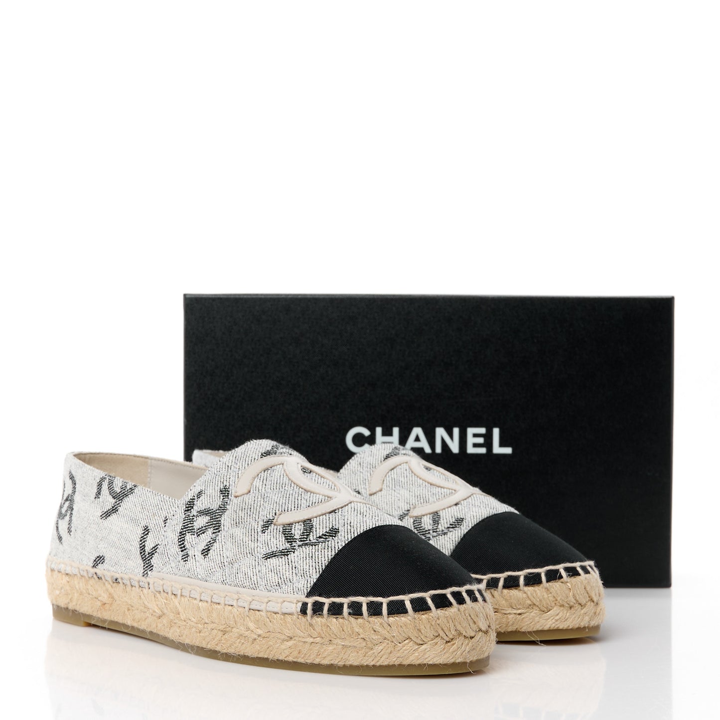 Cotton Jacquard Grosgrain CC Print Espadrilles 40 Grey Black