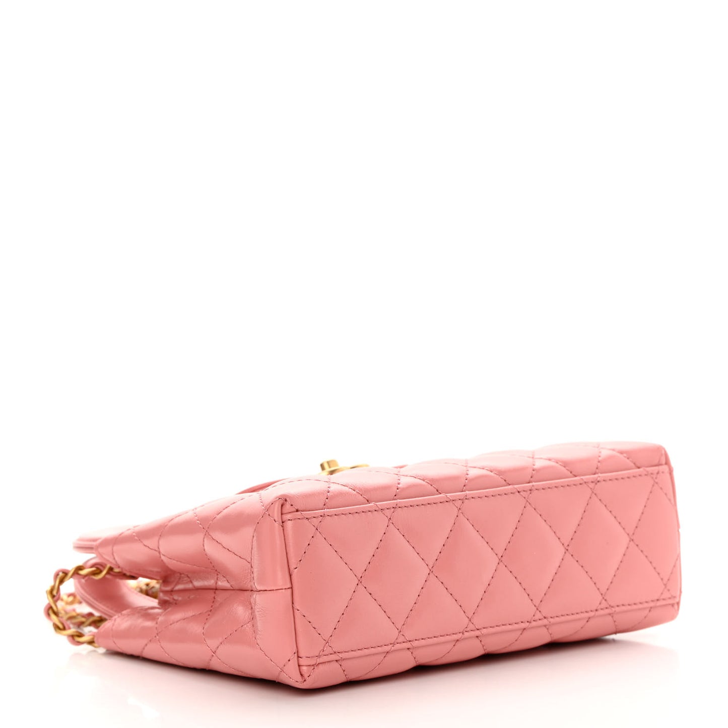 Shiny Aged Calfskin Quilted Nano Kelly Shopper Coral Pink