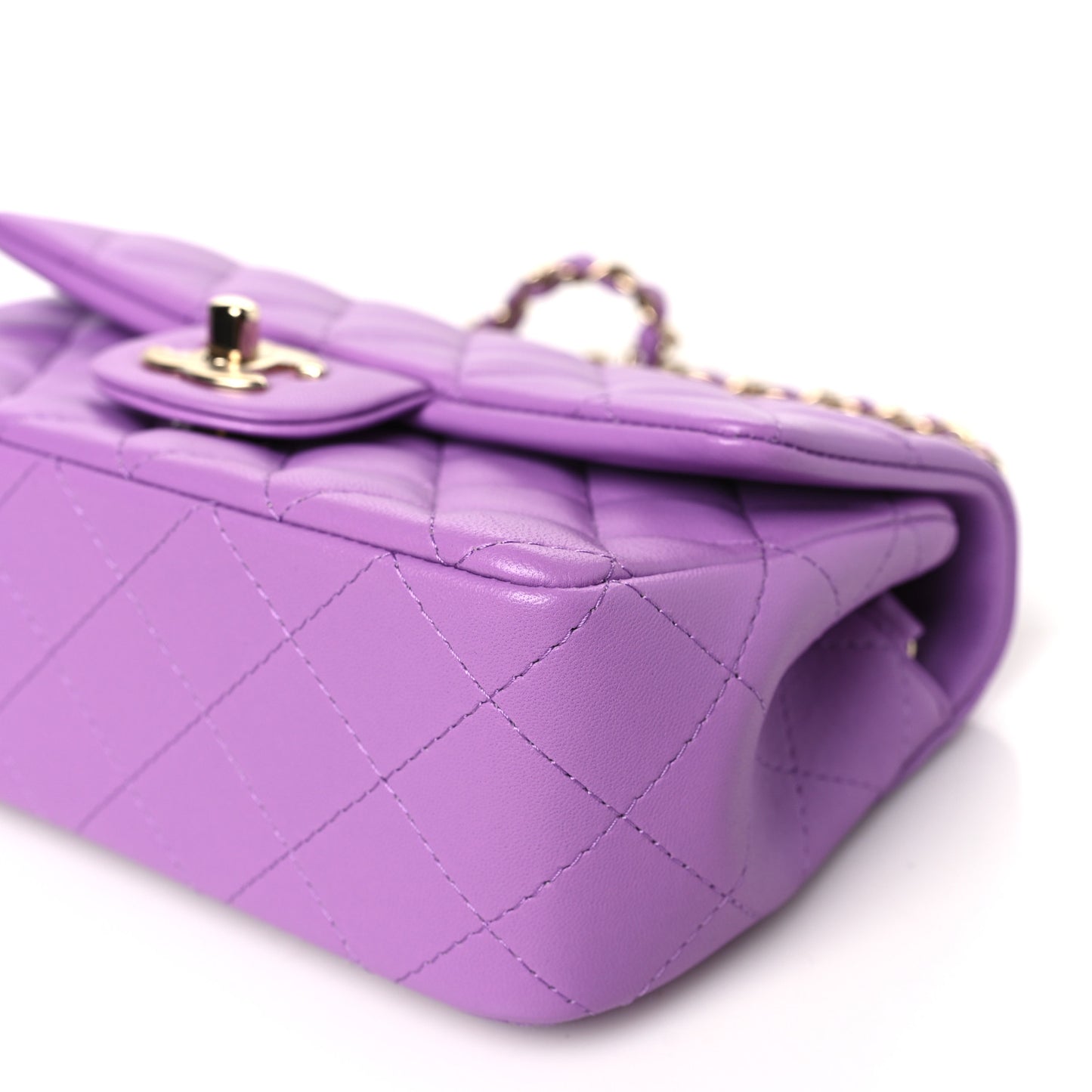 Lambskin Quilted Mini Rectangular Flap Purple