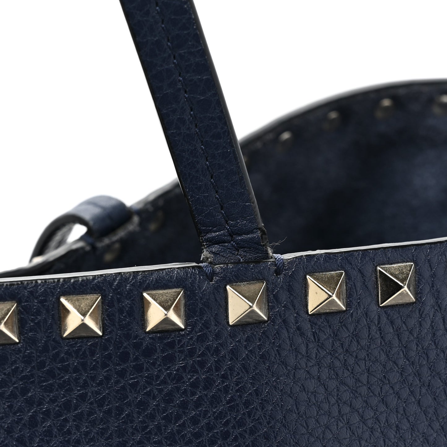 Grained Calfskin Rockstud Shoulder Tote Marine